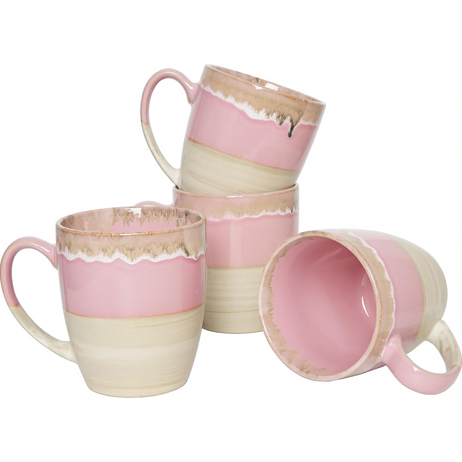 Bosmarlin Ceramic Coffee Mug Set of 4, 17 Oz, Tea Cups, Dishwasher and Microwave Safe, Reactive Glaze (Pink)