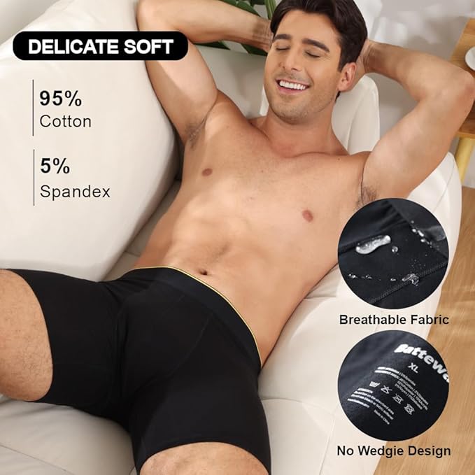 BATTEWA Full Coverage Incontinence Underwear for Men Overnight Leak Proof Boxer Briefs Protective Underpants for Male Bladder Control Absorbency 100ml, 3Pack (XL, Black)