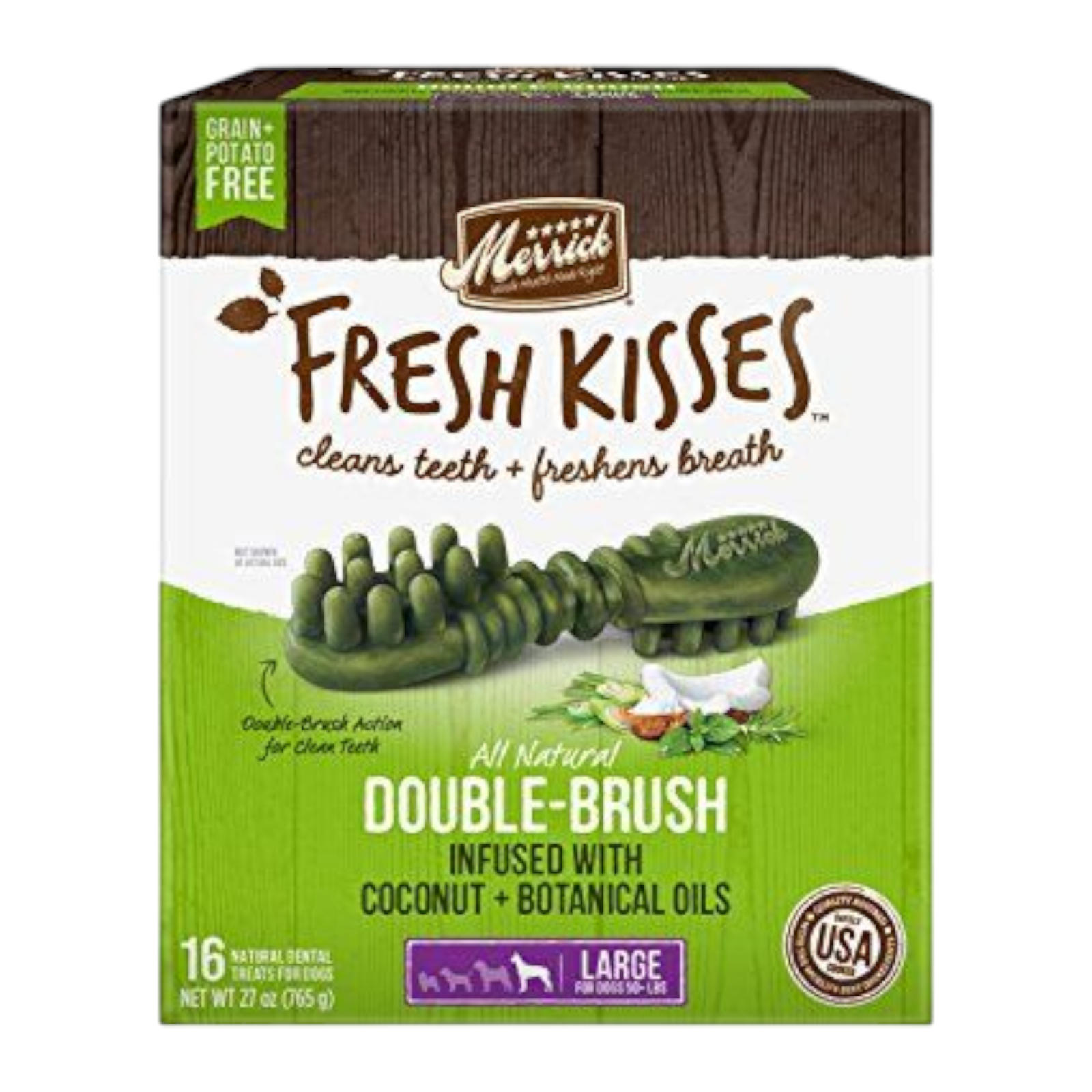 Merrick Fresh Kisses Natural Dental Chews Infused With Coconut And Botanical Oils For Large Dogs Over 50 Lbs - 16 ct. Box