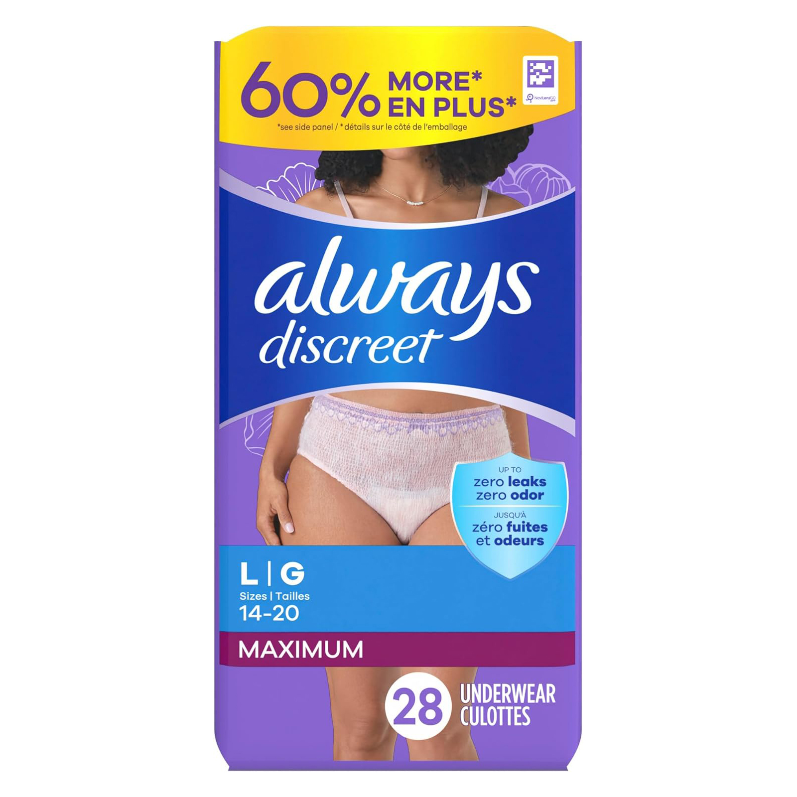 Always Discreet Adult Incontinence Underwear for Women and Postpartum Underwear, L, Up to 100% Bladder Leak Protection, 28 Count (Packaging May Vary)