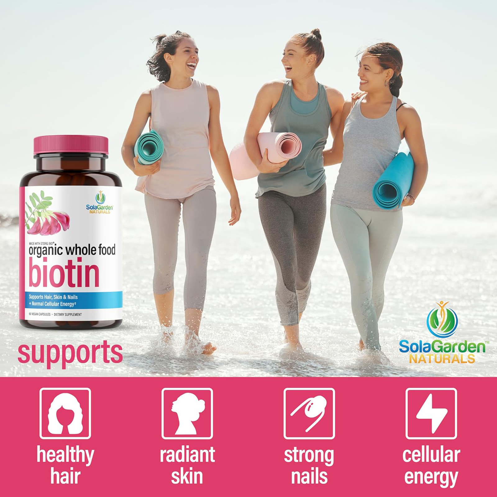 Whole Food Biotin Supplement, May Support Hair, Skin and Nails. 60 Capsules.