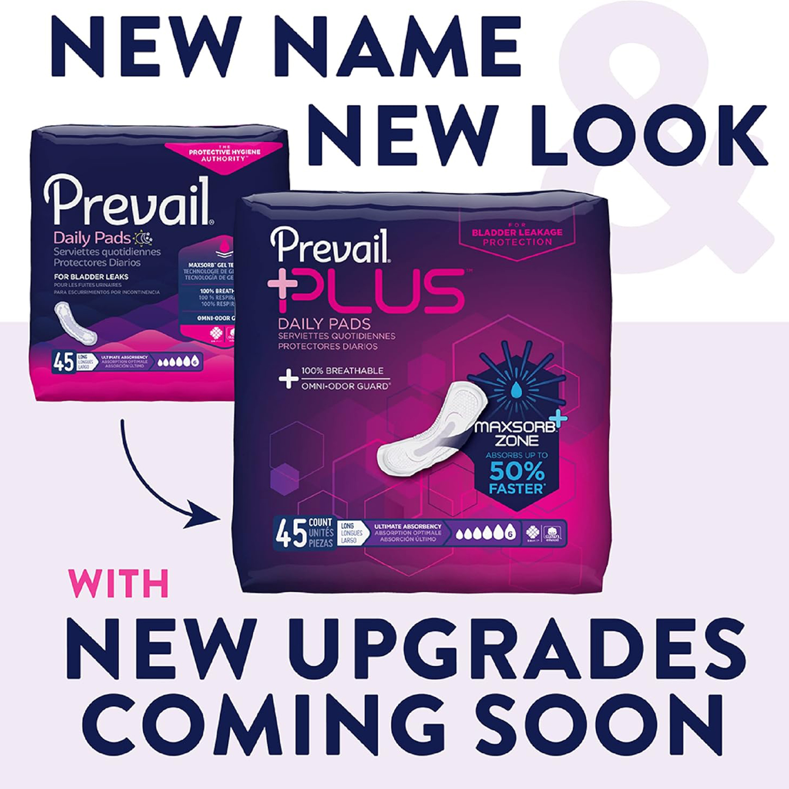 Prevail Plus | Long Length Incontinence Bladder Control Pads | Ultimate Absorbency | 45 Count