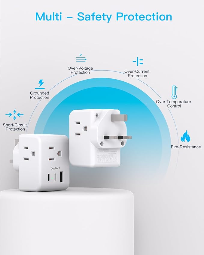 2 Pack US to UK Ireland Travel Plug Adapter, Type G Power Plug Adapter with 3 Outlets 3 USB Ports(2 USB C), European Travel Plug Adapter for USA to England London Scotland British Qatar Irish HongKong