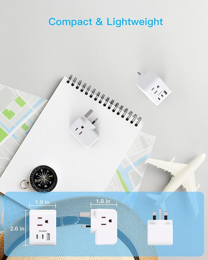 2 Pack US to UK Ireland Travel Plug Adapter, Type G Power Plug Adapter with 3 Outlets 3 USB Ports(2 USB C), European Travel Plug Adapter for USA to England London Scotland British Qatar Irish HongKong