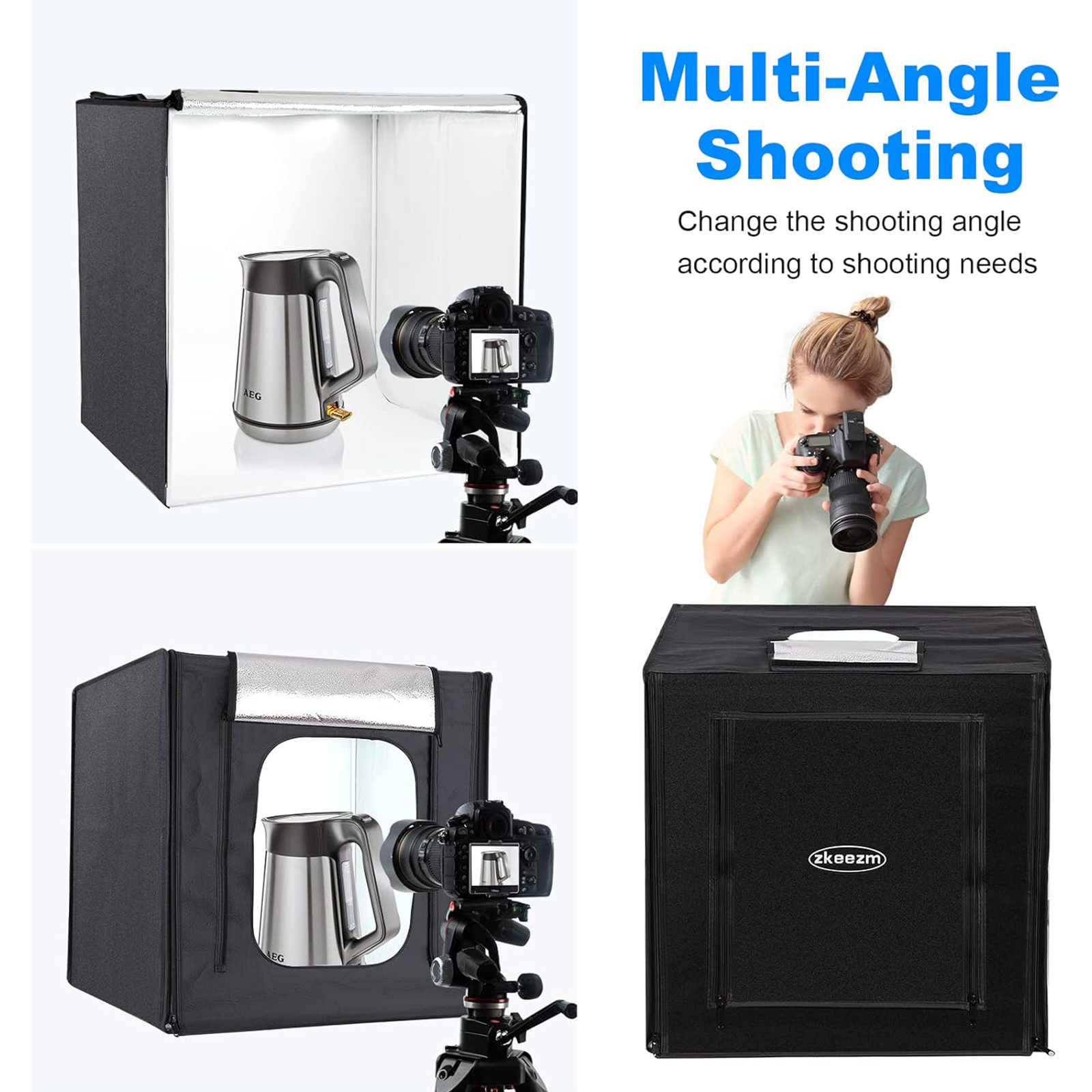 ZKEEZM Photo Studio Light Box Photography 32"x32" with 100 LED and 6 Colors Backdrops Photo Box with Lights, Foldable Picture Box for Product Photography with 6500K Brightness