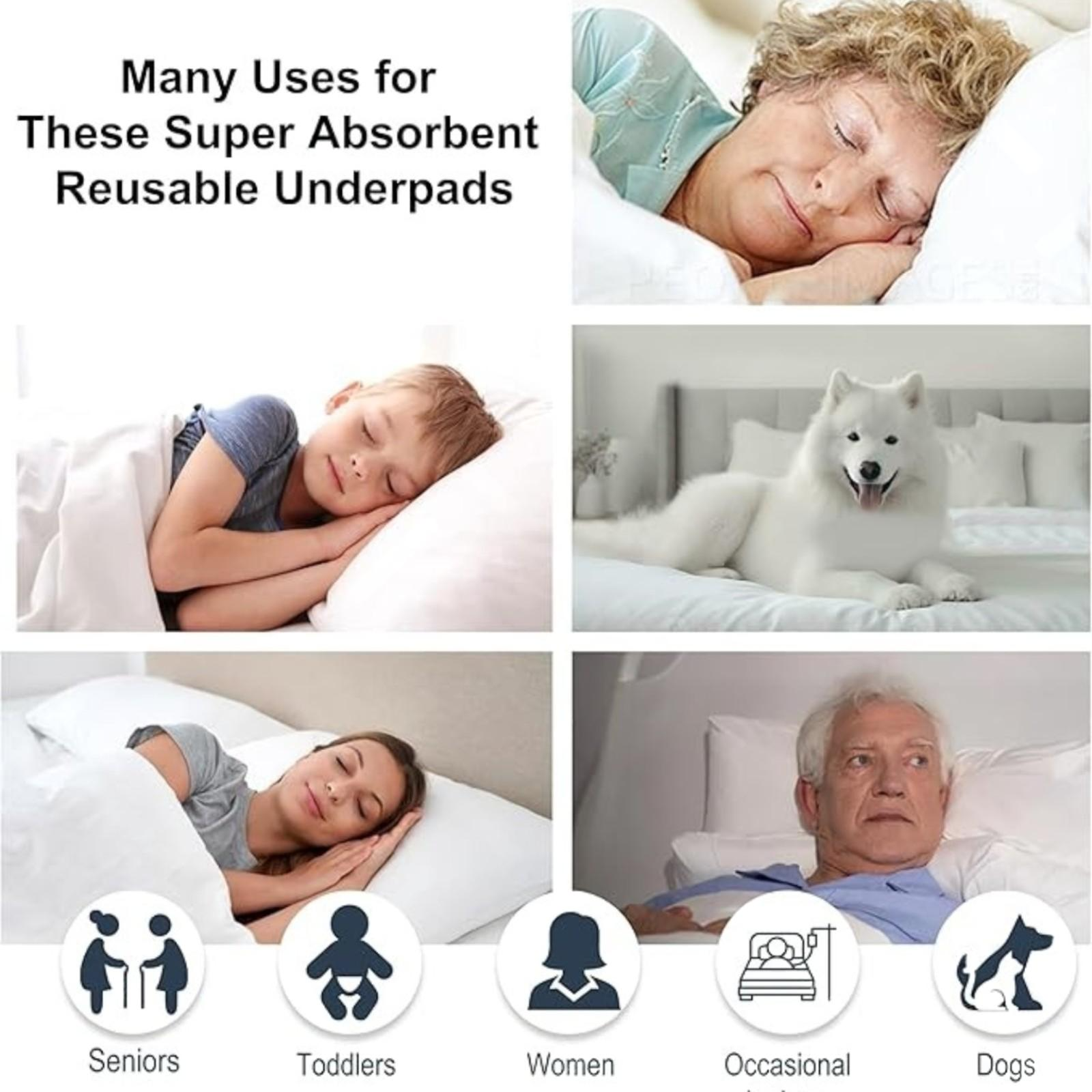 AbsorbEase® Washable Underpads 34"x36" - Waterproof, Ultra-Absorbent Incontinence Bed Pads for Adults, Seniors, Kids, Pets, Reusable Pee Pads, Odor Neutralizing, Latex-Free, USA Made (Pack of 4)