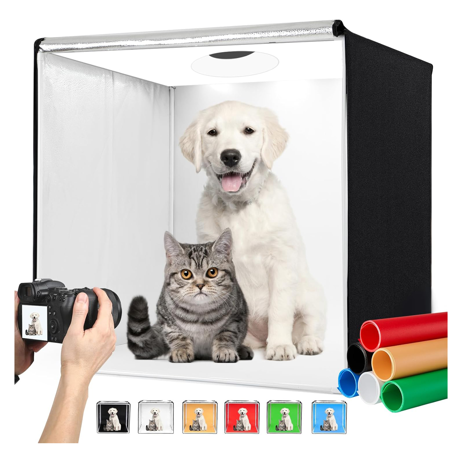 ZKEEZM Photo Studio Light Box Photography 32"x32" with 100 LED and 6 Colors Backdrops Photo Box with Lights, Foldable Picture Box for Product Photography with 6500K Brightness