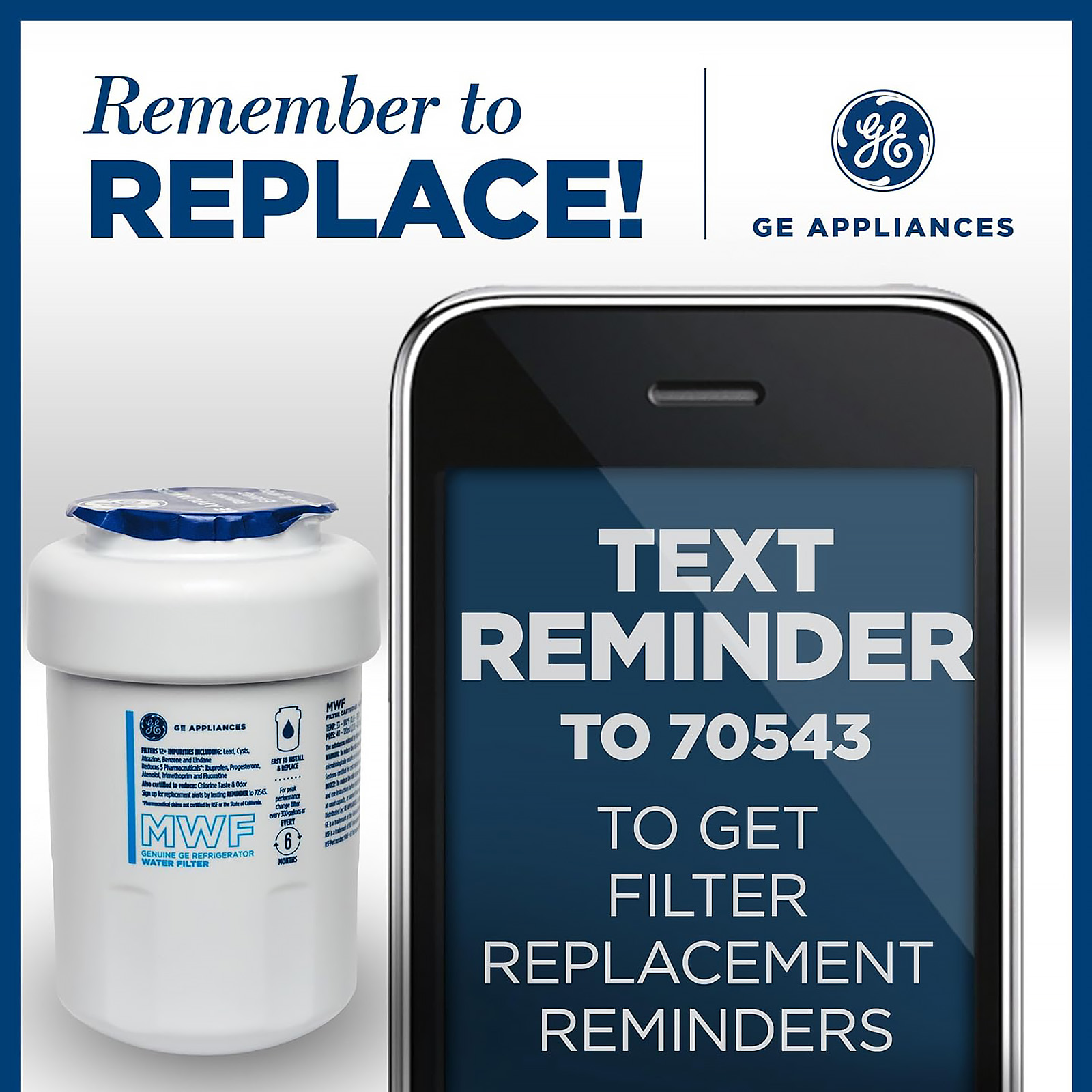 GE MWF Refrigerator Water Filter, Genuine Replacement Filter, Certified to Reduce Lead, Sulfur, and 50+ Other Impurities, Replace Every 6 Months for Best Results, Pack of 1