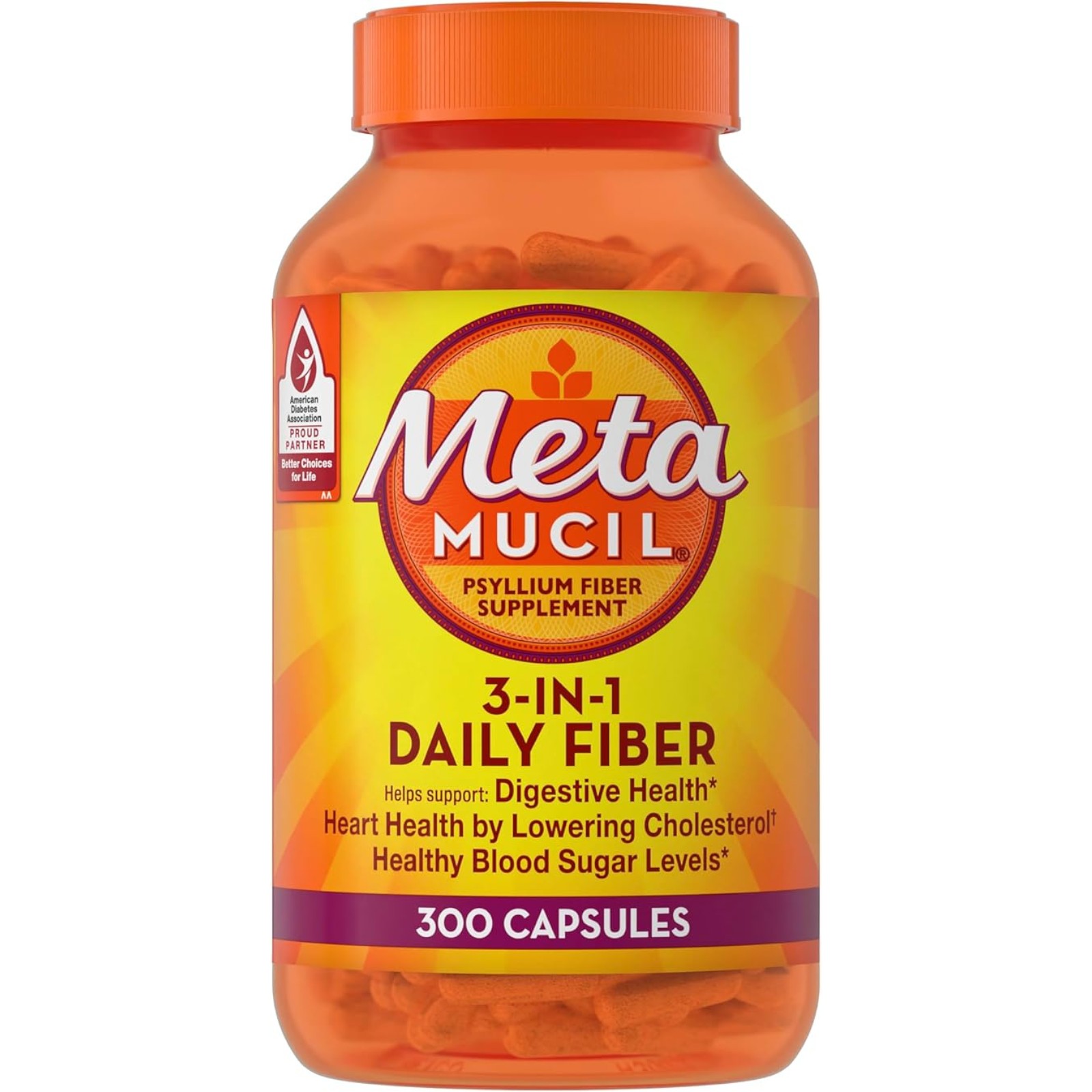 Metamucil, Psyllium Husk Capsules, 300 Capsules, 3-in-1 Fiber Supplement, Daily Psyllium Husk Fiber Capsules Help Support Digestive Health by Promoting Regularity, Help Supplement Daily Fiber Intake