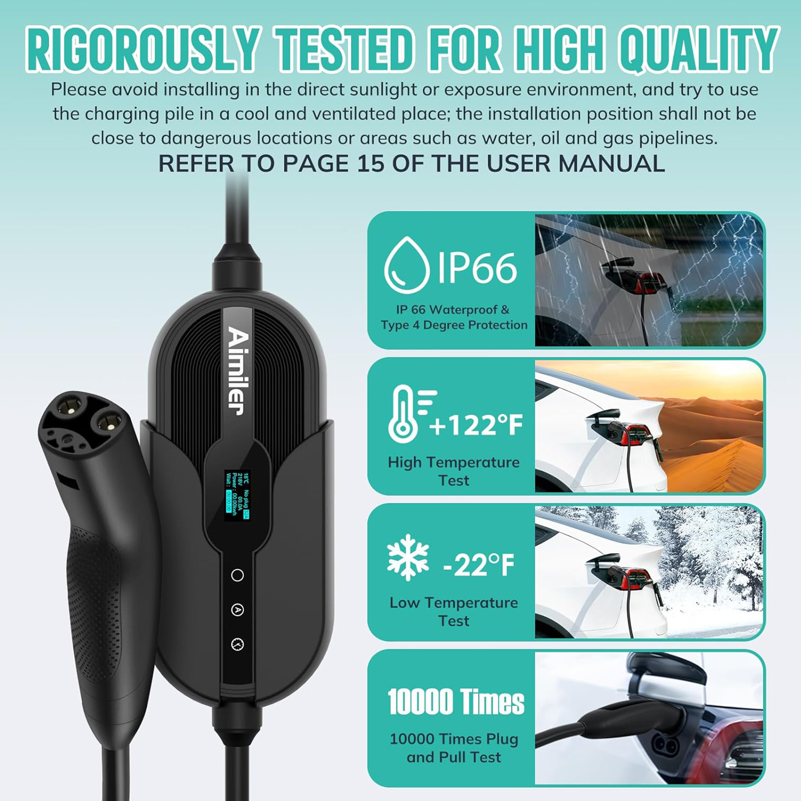 AIMILER Level 1/2 Tesla Charger(WIFI APP/Plug-play), 16A, 25ft Cable ETL Certified, 240V NEMA 6-20P Plug & 120V 5-15P Adapter, NACS Connector, Portable Electric Car EV Charger for Tesla Models Y/X/3/S