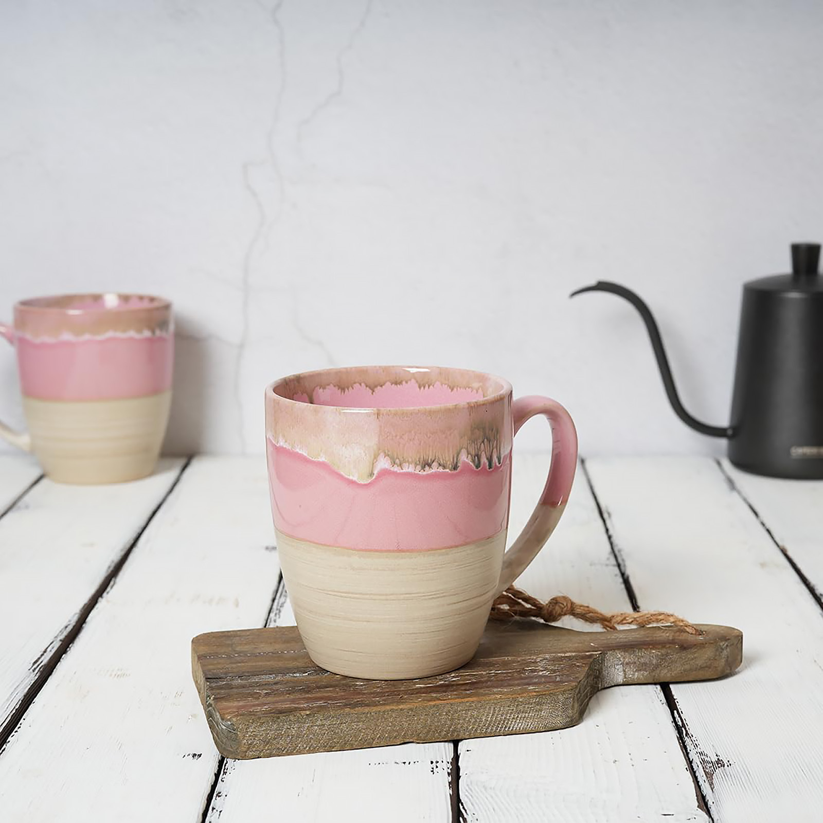 Bosmarlin Ceramic Coffee Mug Set of 4, 17 Oz, Tea Cups, Dishwasher and Microwave Safe, Reactive Glaze (Pink)