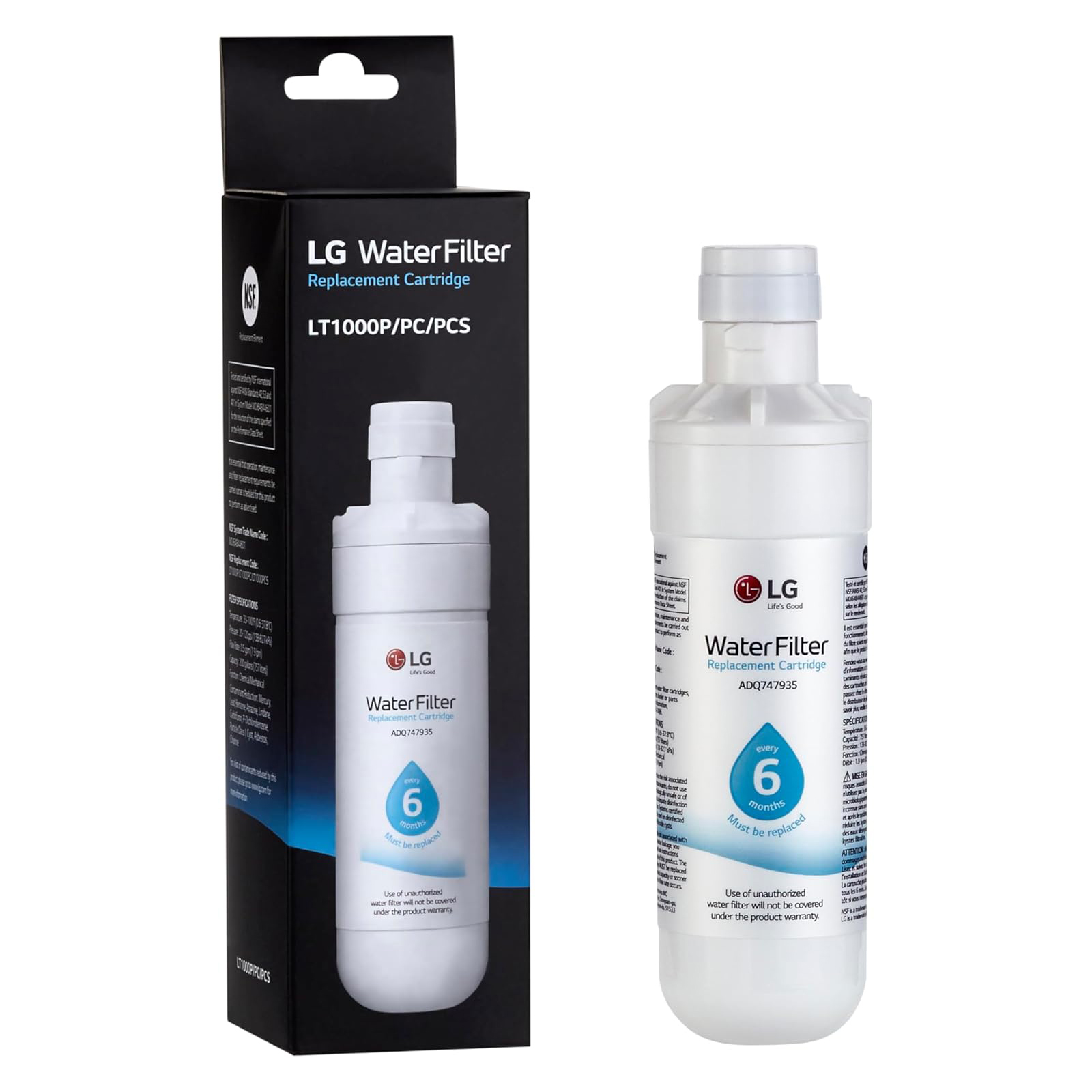 LG LT1000P - 6 Month / 200 Gallon Capacity Replacement Refrigerator Water Filter (NSF42, NSF53, and NSF401) ADQ74793501, ADQ75795105, AGF80300704, or AGF80300705 White