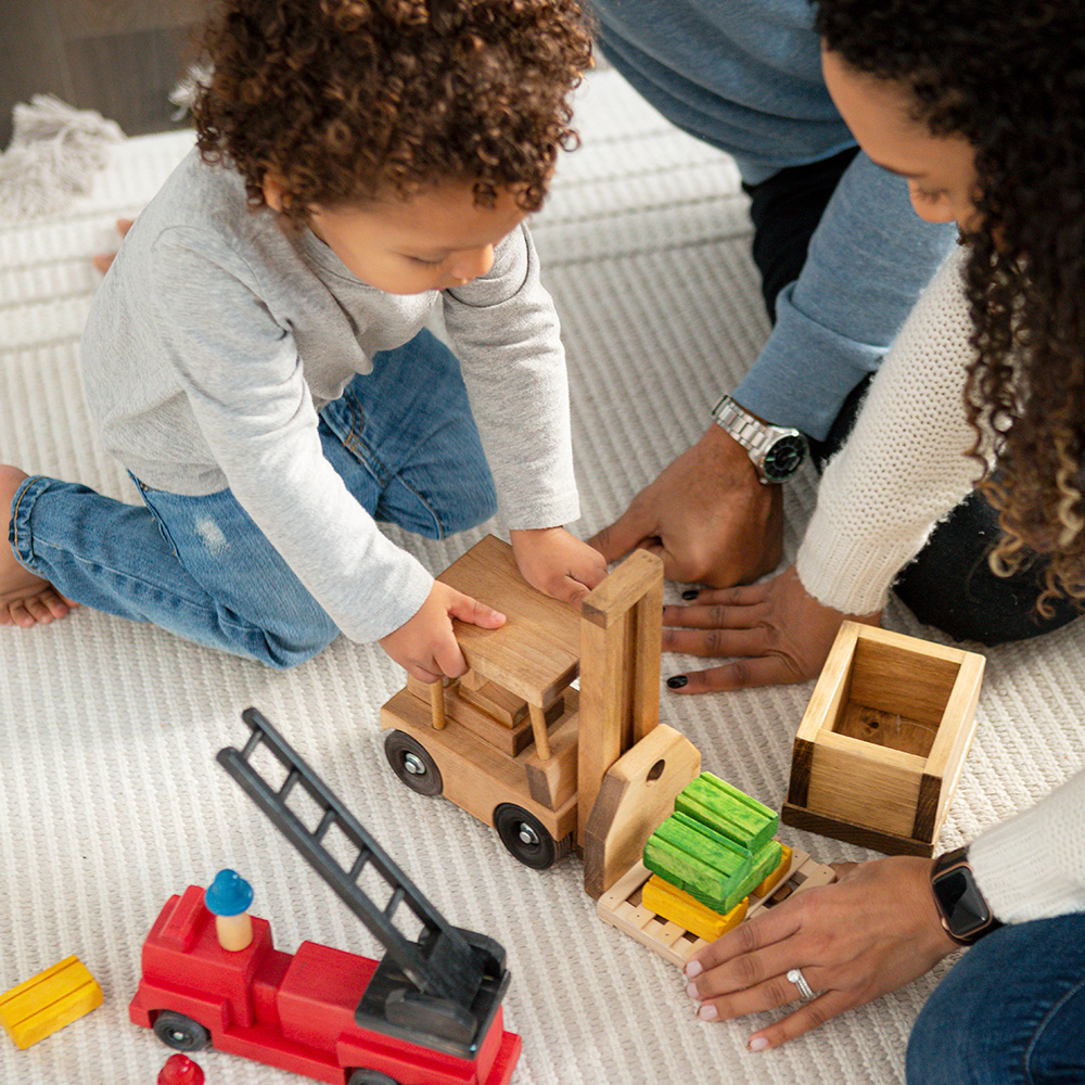 American Made Wooden Toy Forklift with 1 Pallet - Several Color Options