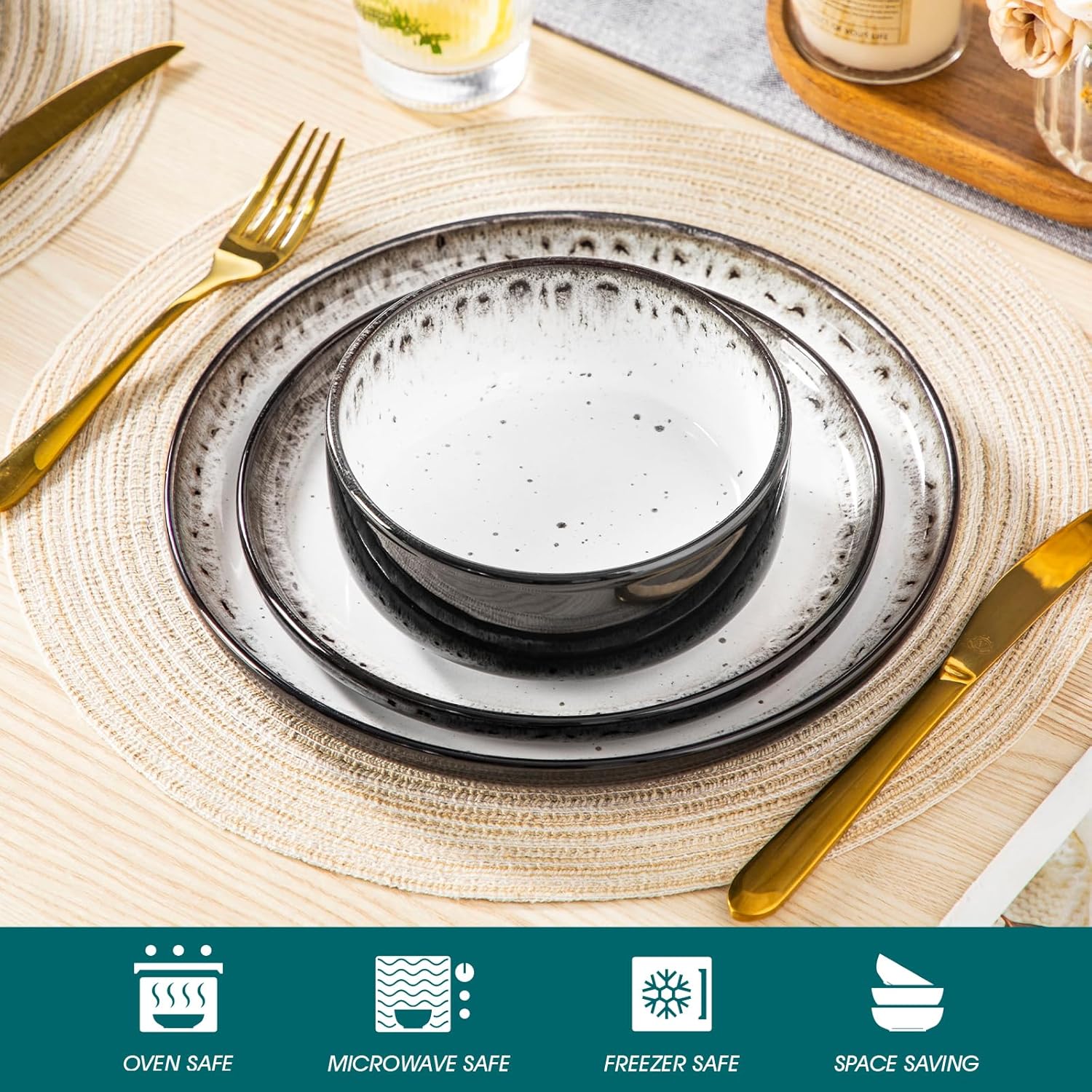 Vancasso PLAYA 12pc Stoneware Dinnerware Set for 4: Modern Design in Milky White