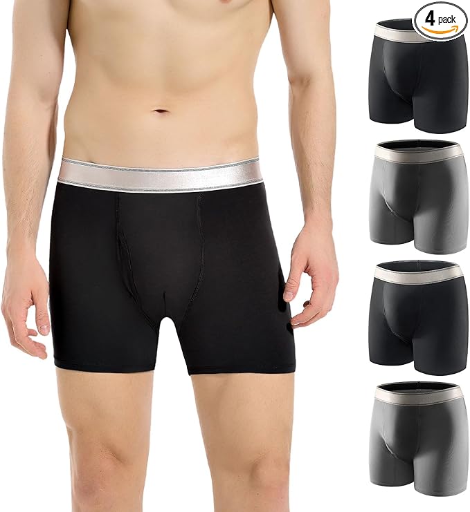Carer Mens Incontinence Underwear Washable 150ml Absorbent Leak Proof Underwear for Men Bladder Leak with Front Fly Reusable Mens Urinary Incontinence Boxer Briefs 4pk 2XL (2 Black/2 Gray)