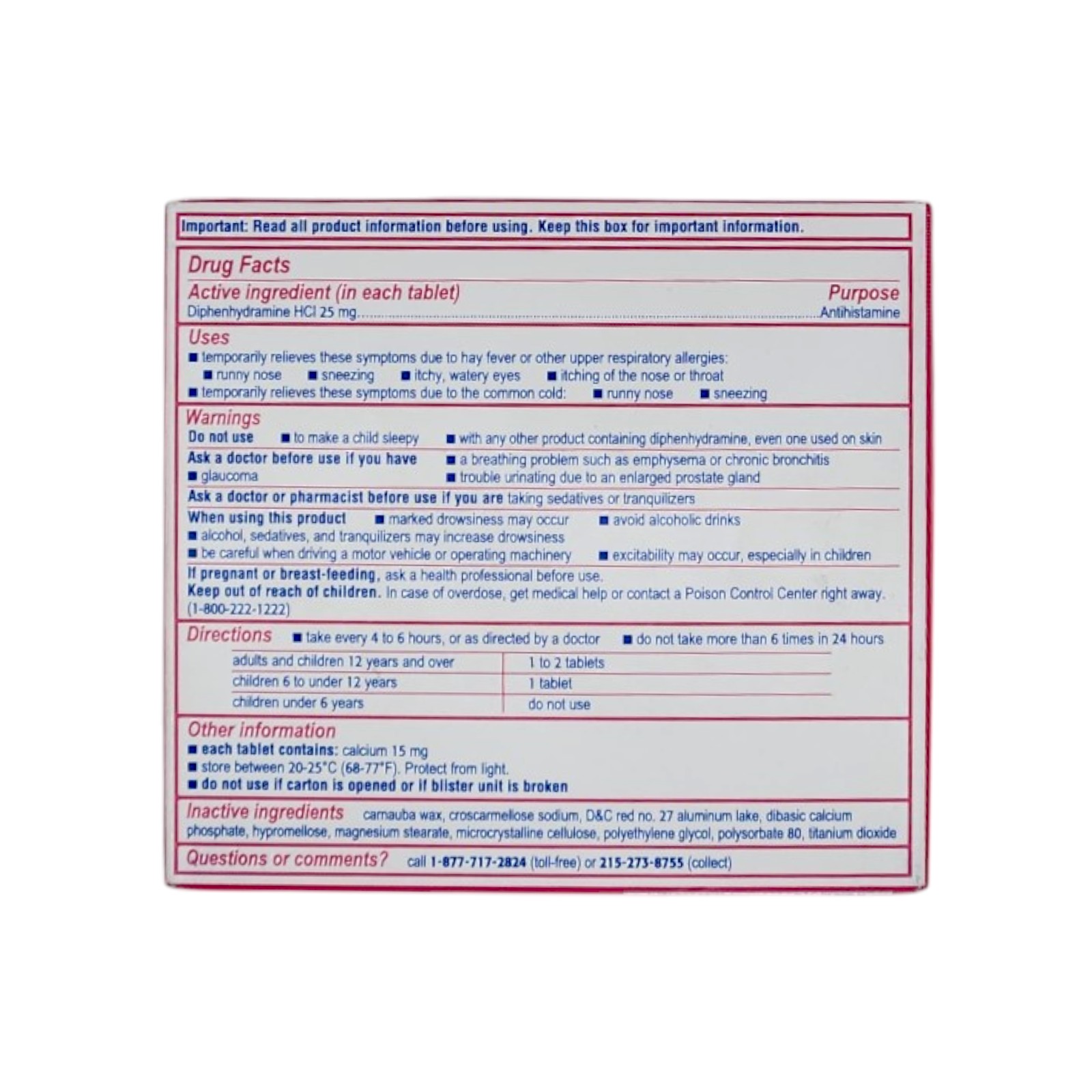 Benadryl Allergy Relief Ultratabs 24 Tablets Exp 08/2026 NEW SEALED