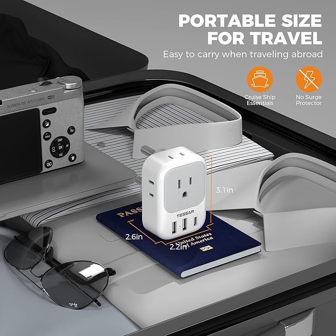 South Africa Plug Adapter 2 Pack, TESSAN Type M Power Adapter with 4 AC Outlets 3 USB Ports(1 USB C), Adaptor US to Botswana Namibia Nepal Bhutan