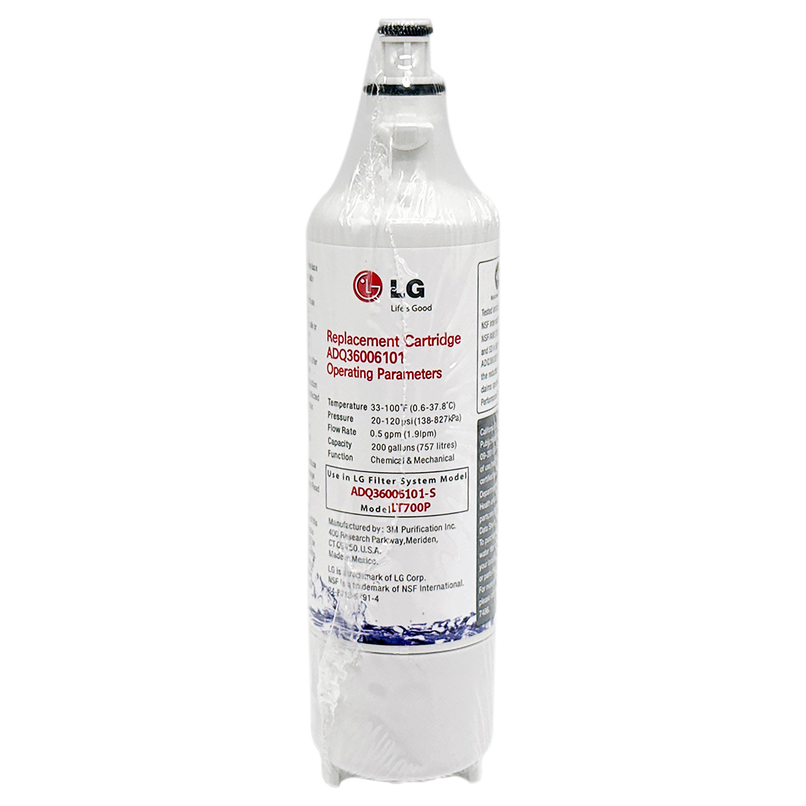 LG LT700P- 6 Month / 200 Gallon Capacity Replacement Refrigerator Water Filter (NSF42 and NSF53) ADQ36006101, ADQ36006113, ADQ75795103, or AGF80300702 , White , Single