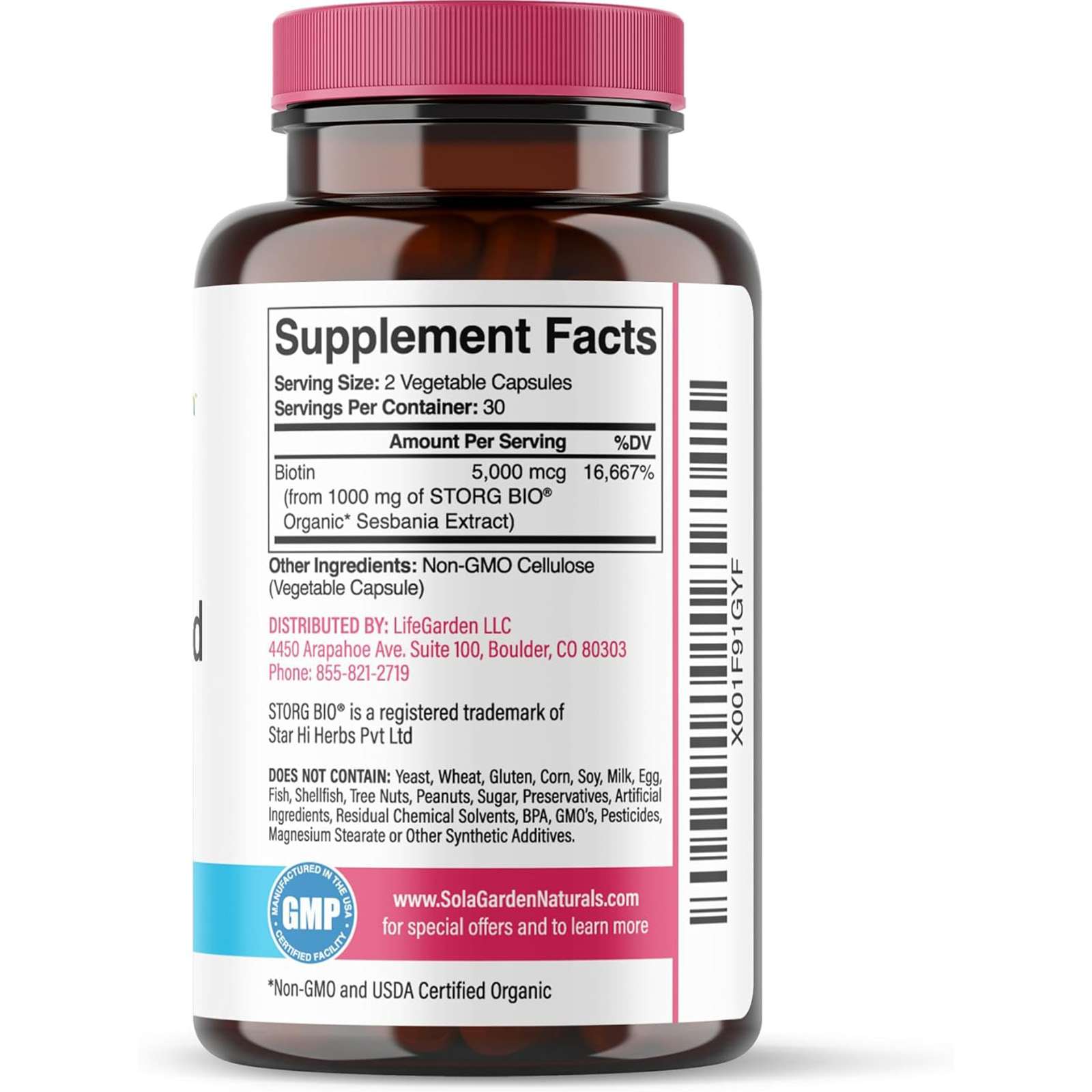 Whole Food Biotin Supplement, May Support Hair, Skin and Nails. 60 Capsules.