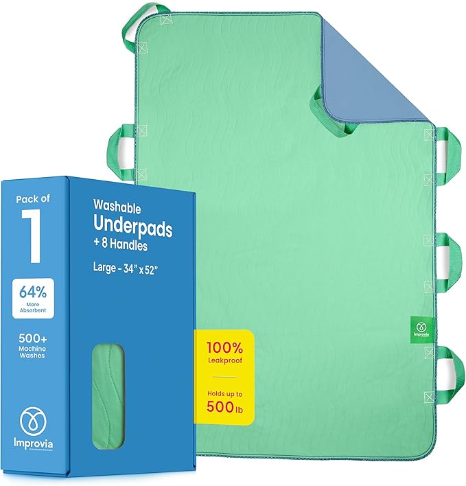 Improvia Positioning Bed Pad 34"x52" with 8 Reinforced Handles, Quick-Drying, Washable, Waterproof, Reusable, Mattress Protection, For Lifting, Turning, Transfering, Elderly and Incontinence patients.