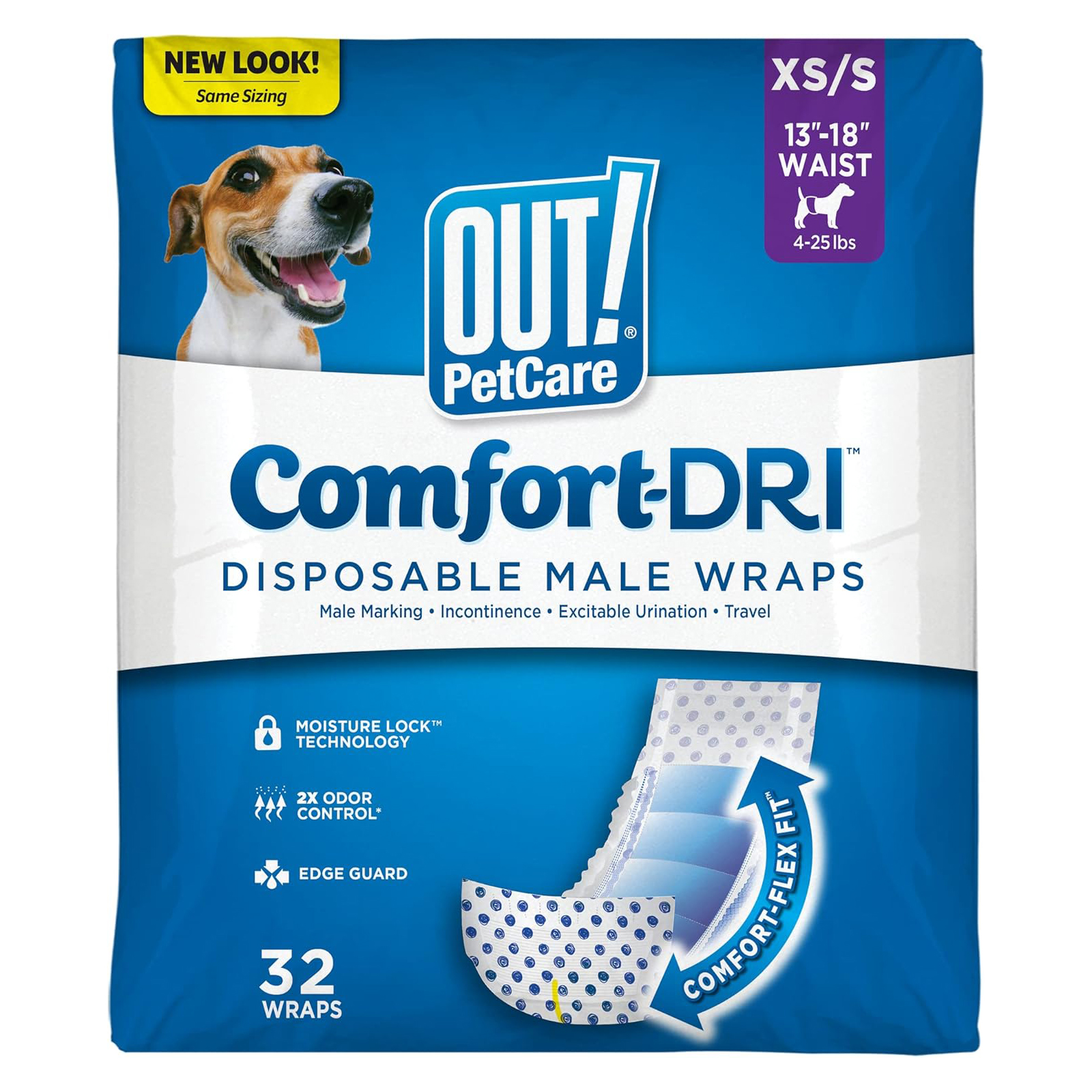 OUT! PetCare Disposable Dog Diapers Male, Puppy Belly Band, Potty Training, Doggie Diapers, Belly Bands for Male Dogs, Puppy Training, Incontinence, (XS/S, 32ct)