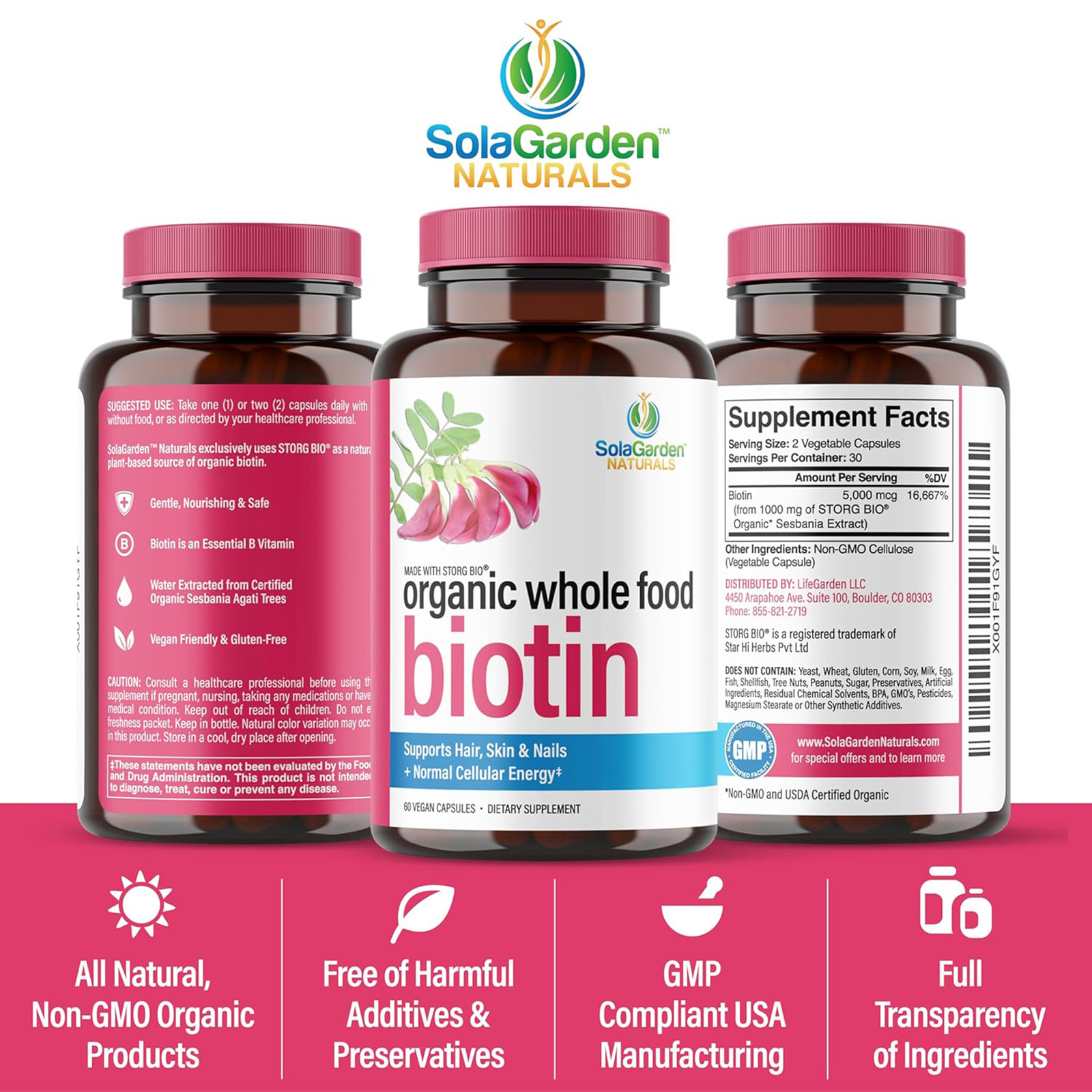 Whole Food Biotin Supplement, May Support Hair, Skin and Nails. 60 Capsules.