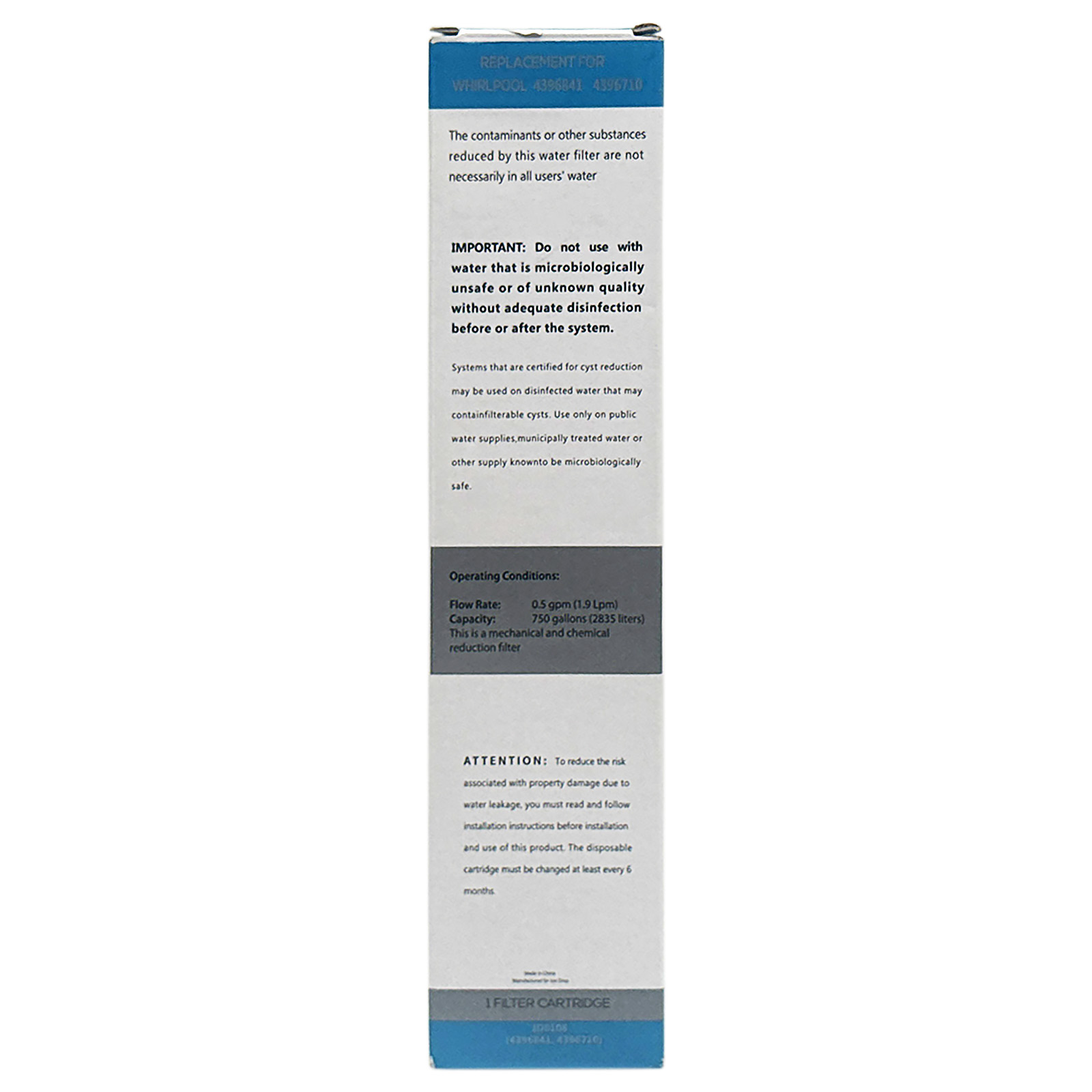 Ice Drop Refrigerator Water Filter, Compatible with 4396841, EDR3RXD1, KAD3RXD1, WHR3RXD1, 4396841, 4396710, Filter 3, 46-9083,46-9030, 9030, 9083 Refrigerator Water Filter