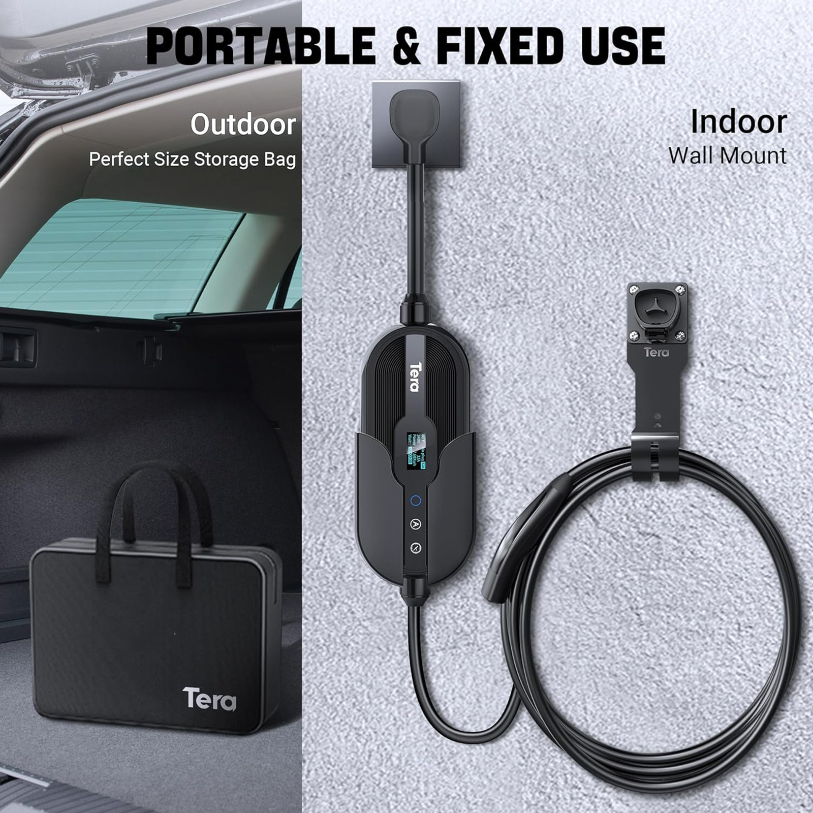 Tera Tesla Charger Level 2 32A 240V (NACS) - NEMA 14-50, 25FT, Wi-Fi, Black