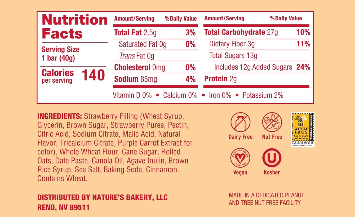 Nature's Bakery Oatmeal Crumble Bars - Strawberry - Case of 6 Boxes - 6 Bars in Each Box (36 Bars)