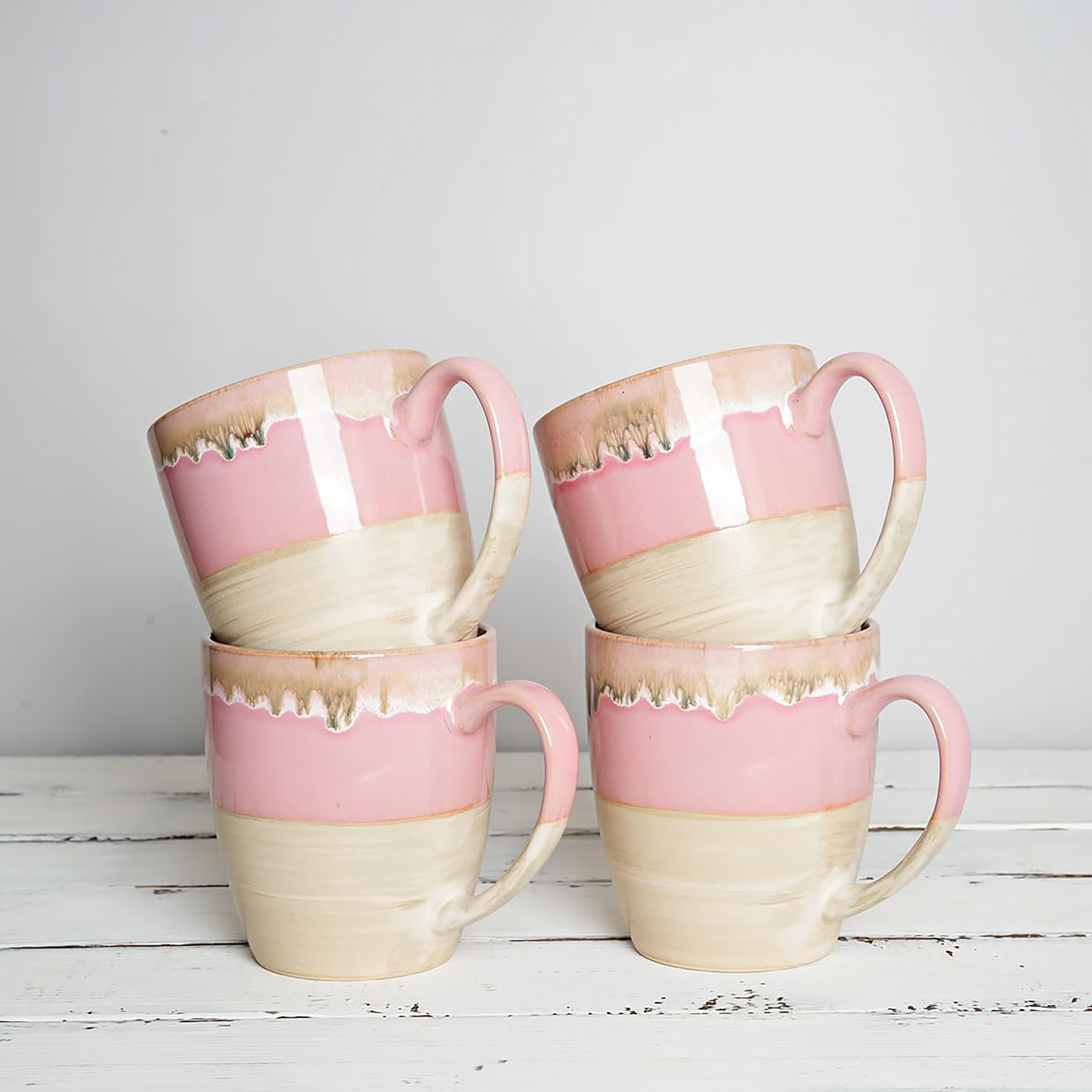 Bosmarlin Ceramic Coffee Mug Set of 4, 17 Oz, Tea Cups, Dishwasher and Microwave Safe, Reactive Glaze (Pink)