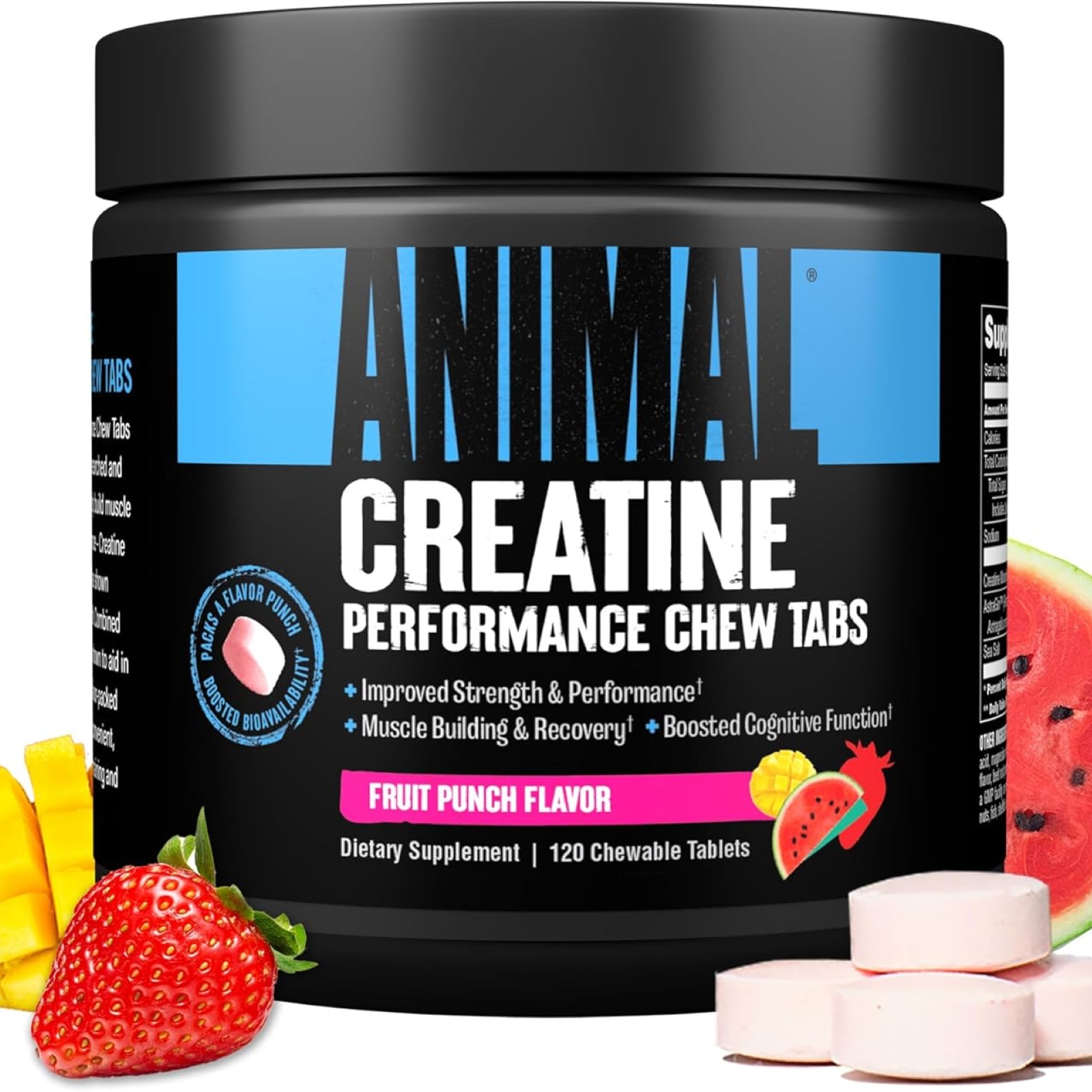 Animal Creatine Chews Tablets - Enhanced Creatine Monohydrate with AstraGin to Improve Absorption, Sea Salt for Added Pumps, Delicious and Convenient Chewable Tablets - Fruit Punch