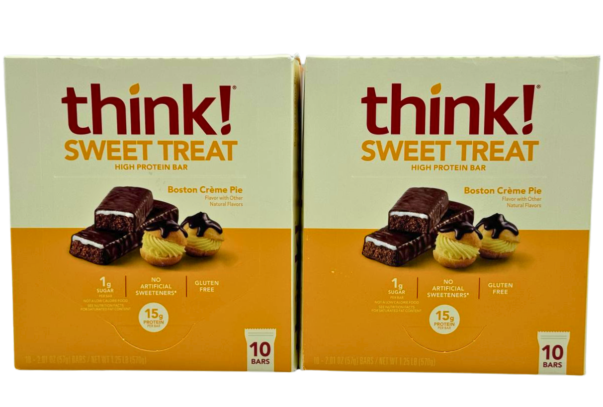 think! Protein Bars, High Protein Snacks, Gluten Free, Kosher Friendly, Sweet Treat, Boston Creme Pie, 10 Count (2 Boxes - 20 Total)