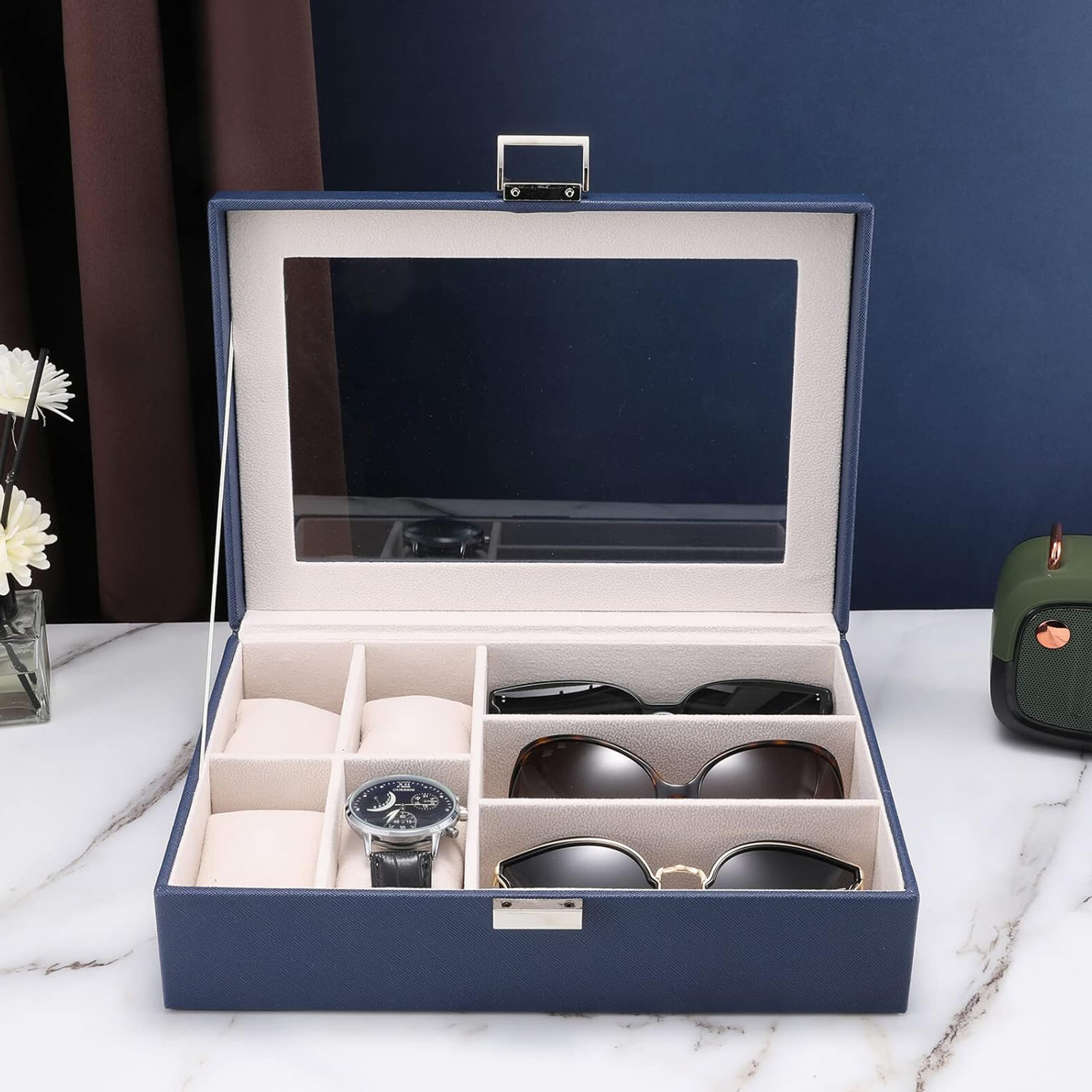 IVZISOWatch Box Display Cabinet Glasses Organizer, Jewelry Organizer (Blue)