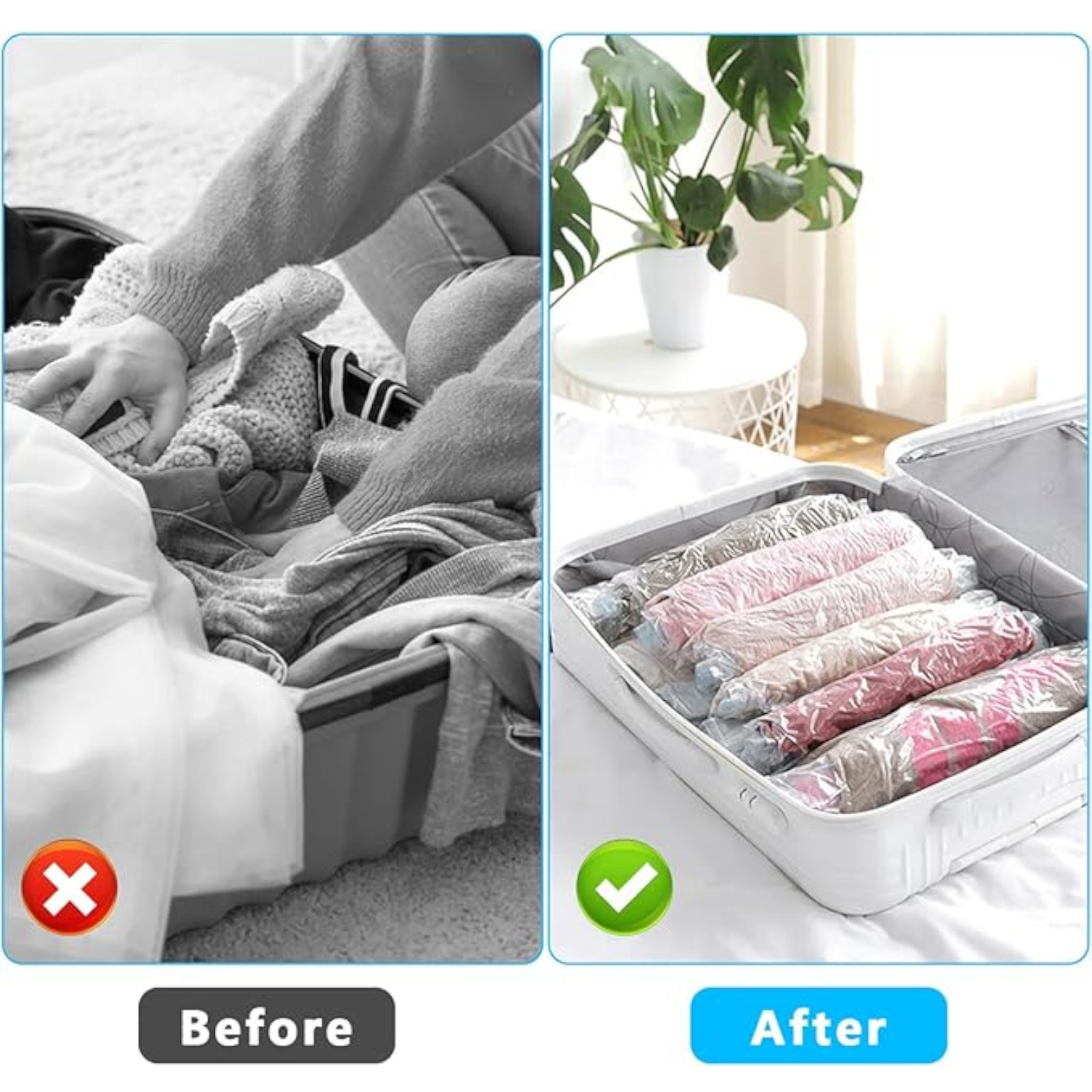 Small Compression Bags for Travel - 12 Pack Roll-Up Space Saver Bags | No Pump Needed, Hand Roll Design for Clothes, Travel Essentials & Home Storage Organizers