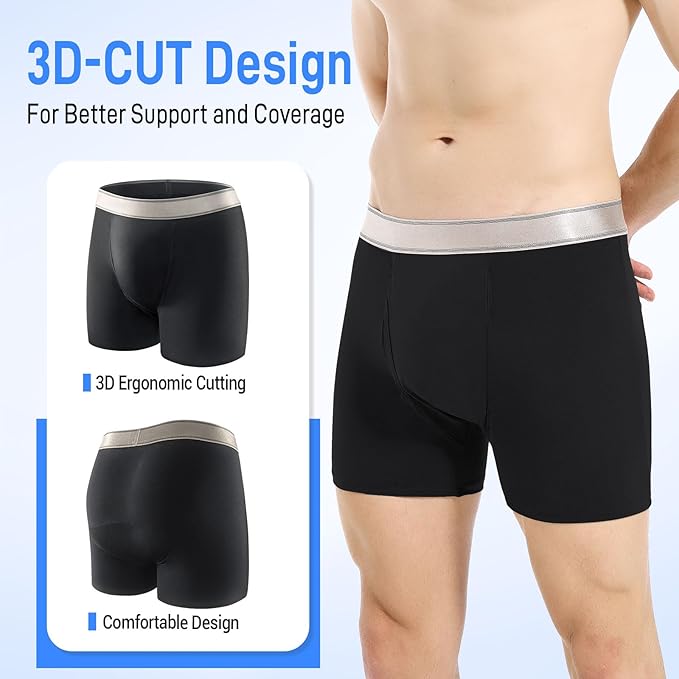 Carer Mens Incontinence Underwear Washable 150ml Absorbent Leak Proof Underwear for Men Bladder Leak with Front Fly Reusable Mens Urinary Incontinence Boxer Briefs 4pk 2XL (2 Black/2 Gray)