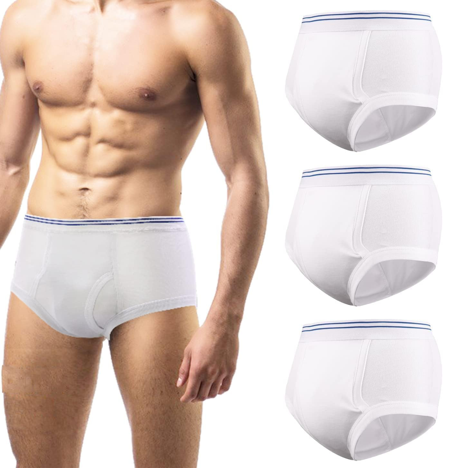 Carer Mens Incontinence Underwear Washable 3 Pack Cotton Reusable Incontinence Boxers Briefs for Men Built in Cotton Pad for Bladder Leakage 150ML, 2X-Large