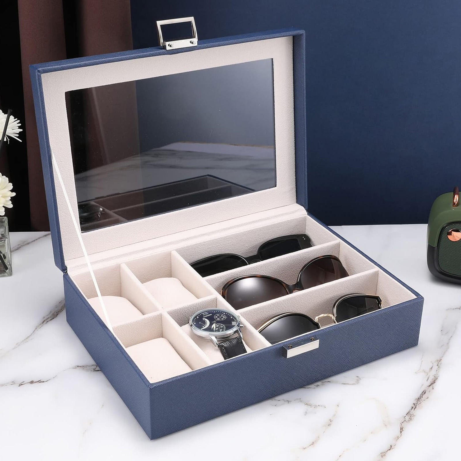 IVZISOWatch Box Display Cabinet Glasses Organizer, Jewelry Organizer (Blue)