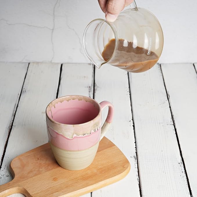 Bosmarlin Ceramic Coffee Mug Set of 4, 17 Oz, 5 Colors to Choose, Tea Cups, Dishwasher and Microwave Safe, Reactive Glaze (Pink)