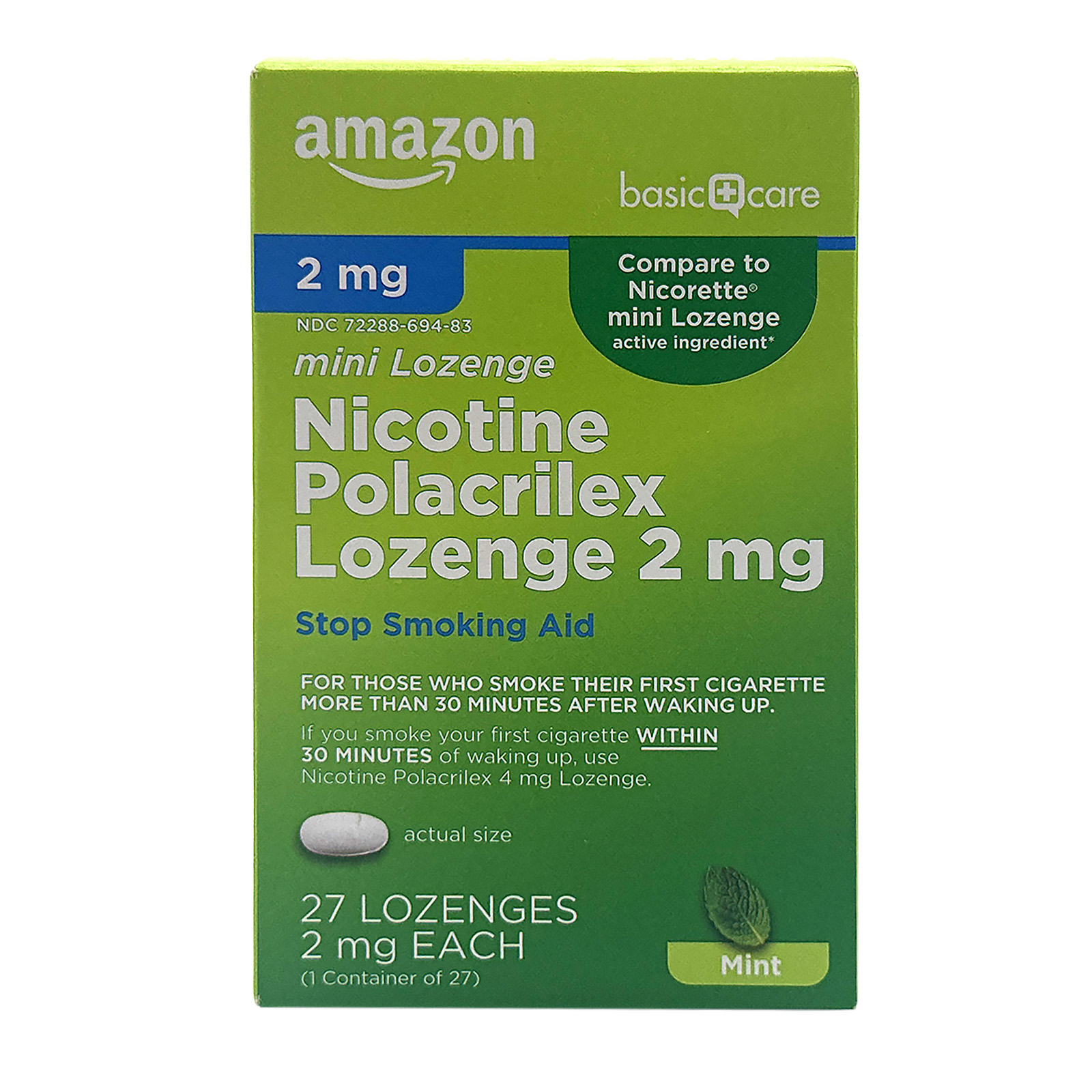 Amazon Basic Care Mini Nicotine Polacrilex Lozenge, 2 Mg (Nicotine), Mint Flavor, 27 Count