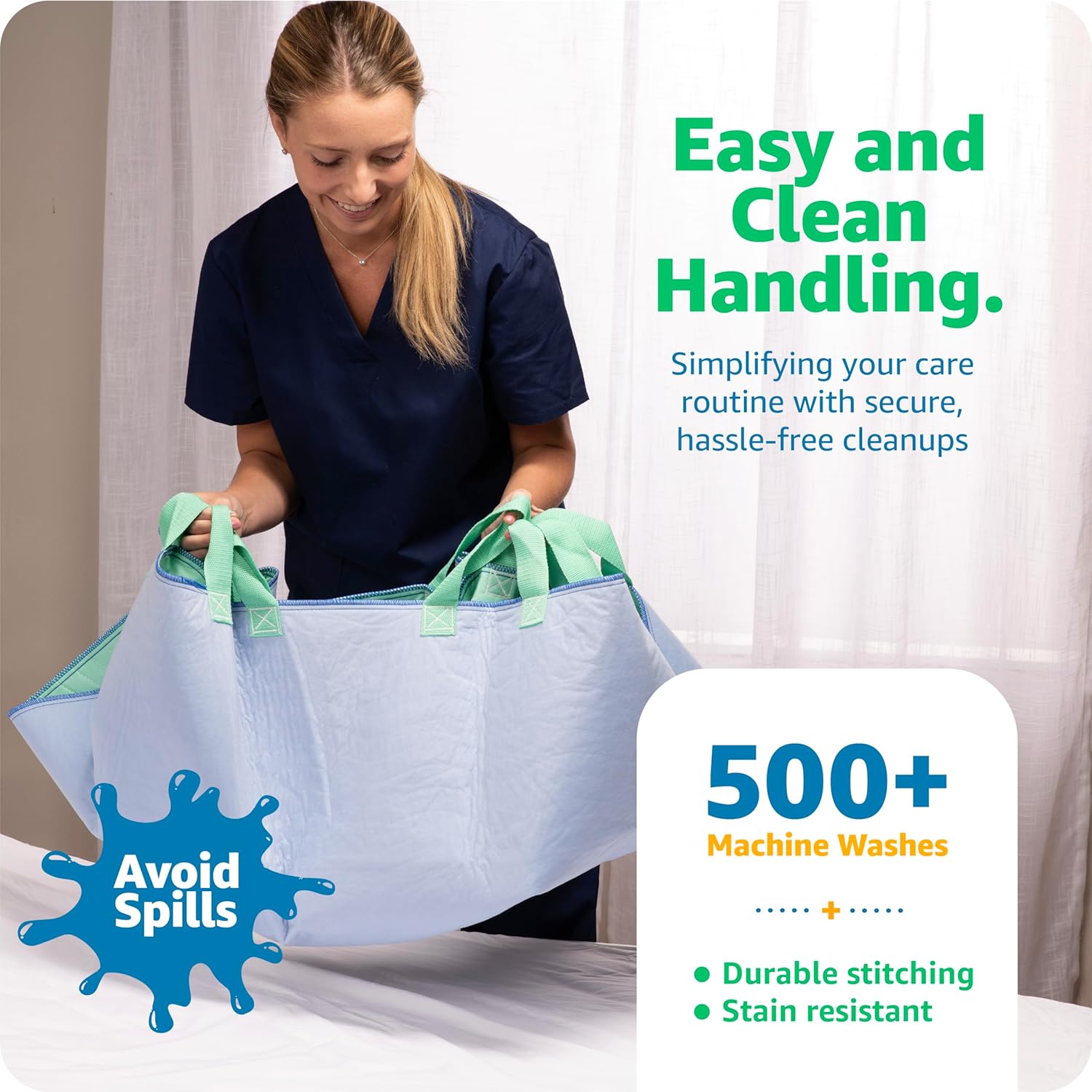 Improvia Positioning Bed Pad 34"x52" with 8 Reinforced Handles, Quick-Drying, Washable, Waterproof, Reusable, Mattress Protection, For Lifting, Turning, Transfering, Elderly and Incontinence patients.