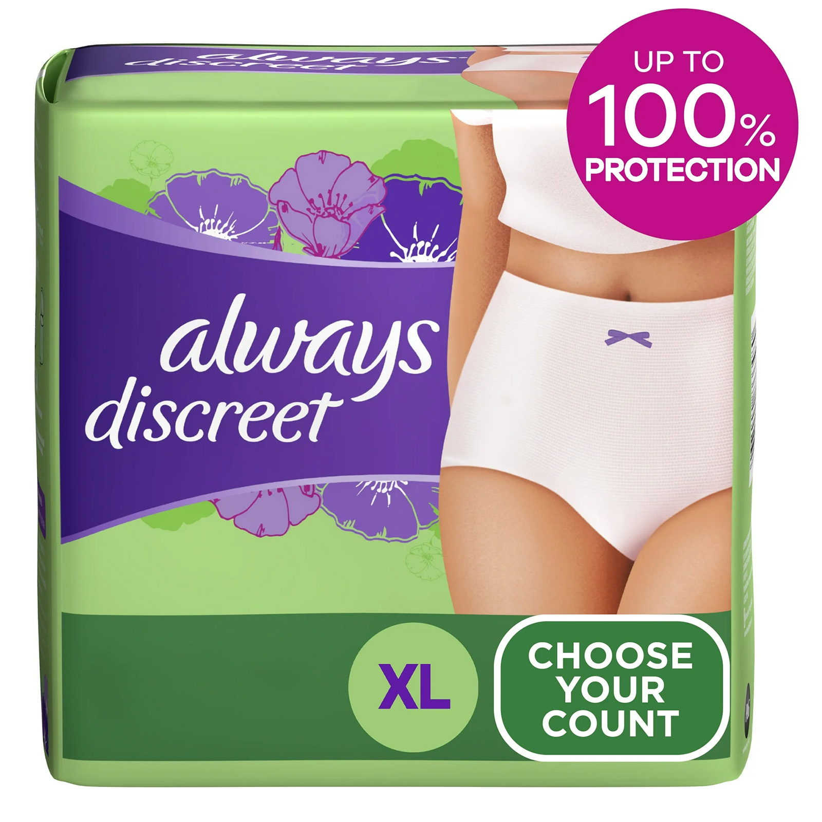 Always Discreet Adult Incontinence Underwear for Women, Size XL, 52 CT