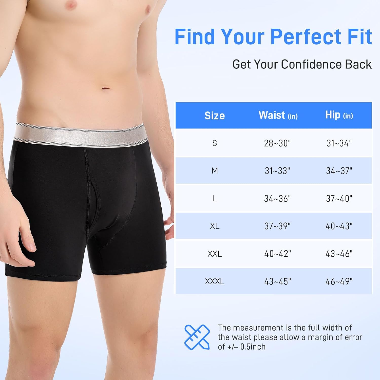 Carer Mens Incontinence Underwear Washable 150ml Absorbent Leak Proof Underwear for Men Bladder Leak with Front Fly Reusable Mens Urinary Incontinence Boxer Briefs 4pk 2XL (2 Black/2 Gray)