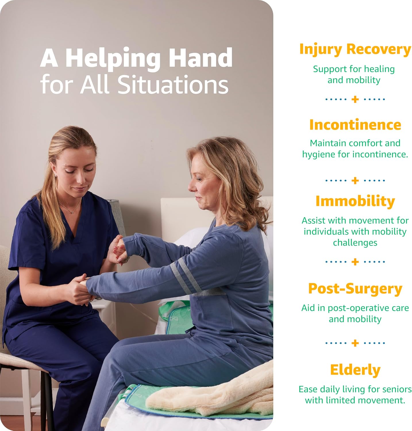 Improvia Positioning Bed Pad 34"x52" with 8 Reinforced Handles, Quick-Drying, Washable, Waterproof, Reusable, Mattress Protection, For Lifting, Turning, Transfering, Elderly and Incontinence patients.