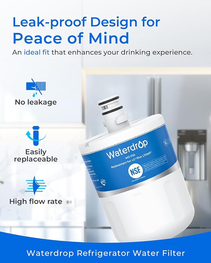Waterdrop 5231JA2002A Refrigerator Water Filter, Replacement for LG®LT500P®, GEN11042FR-08, ADQ72910911, ADQ72910901, Kenmore 9890, 46-9890, LFX25974ST, LMX25964ST, 3 Pack, Package May Vary