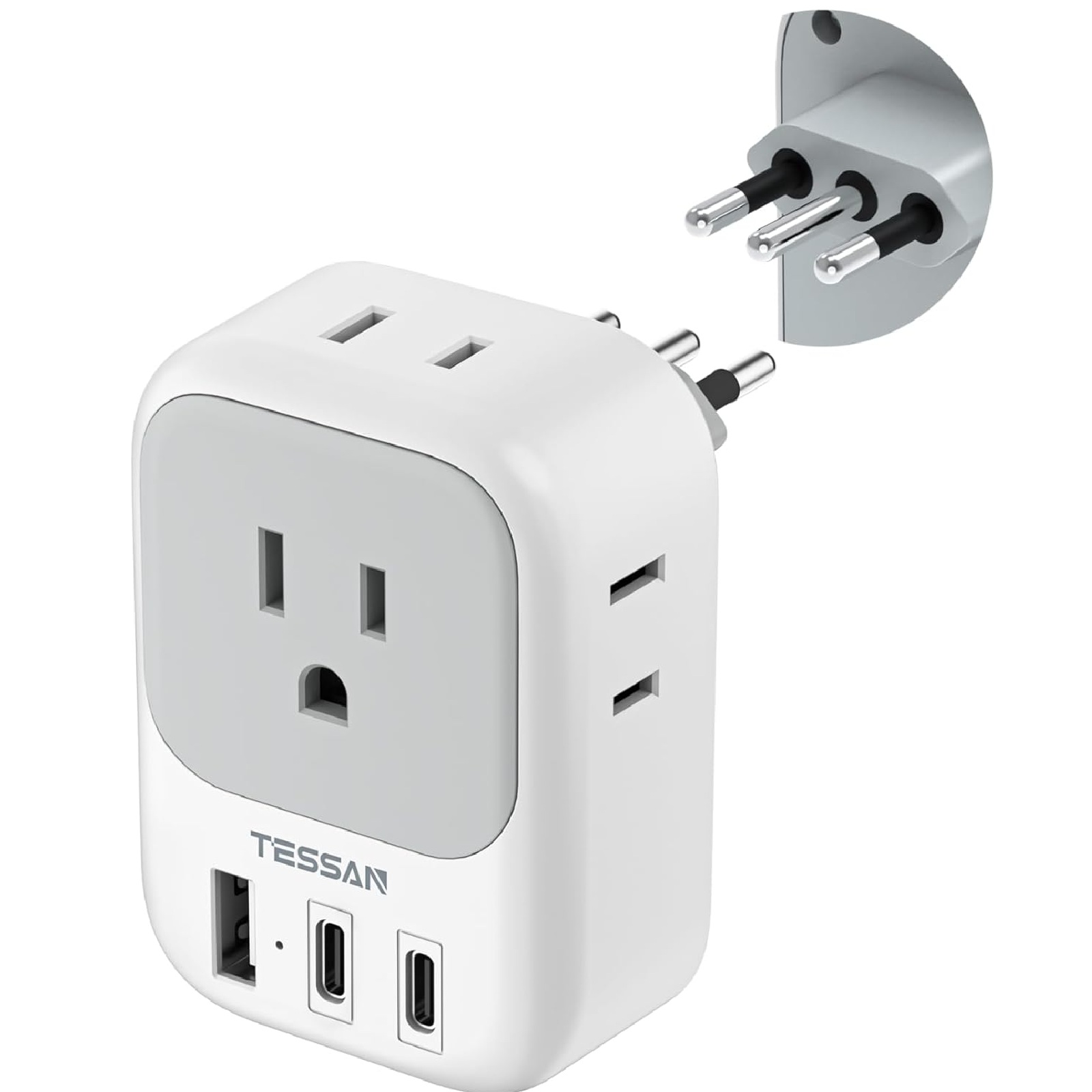 TESSAN Italy Travel Plug Adapter, Type L Adapter for Travel with 4 Outlets 3 USB (2 USB-C), Power Adaptor for US to Italy Chile Rome Uruguay Milan Libya