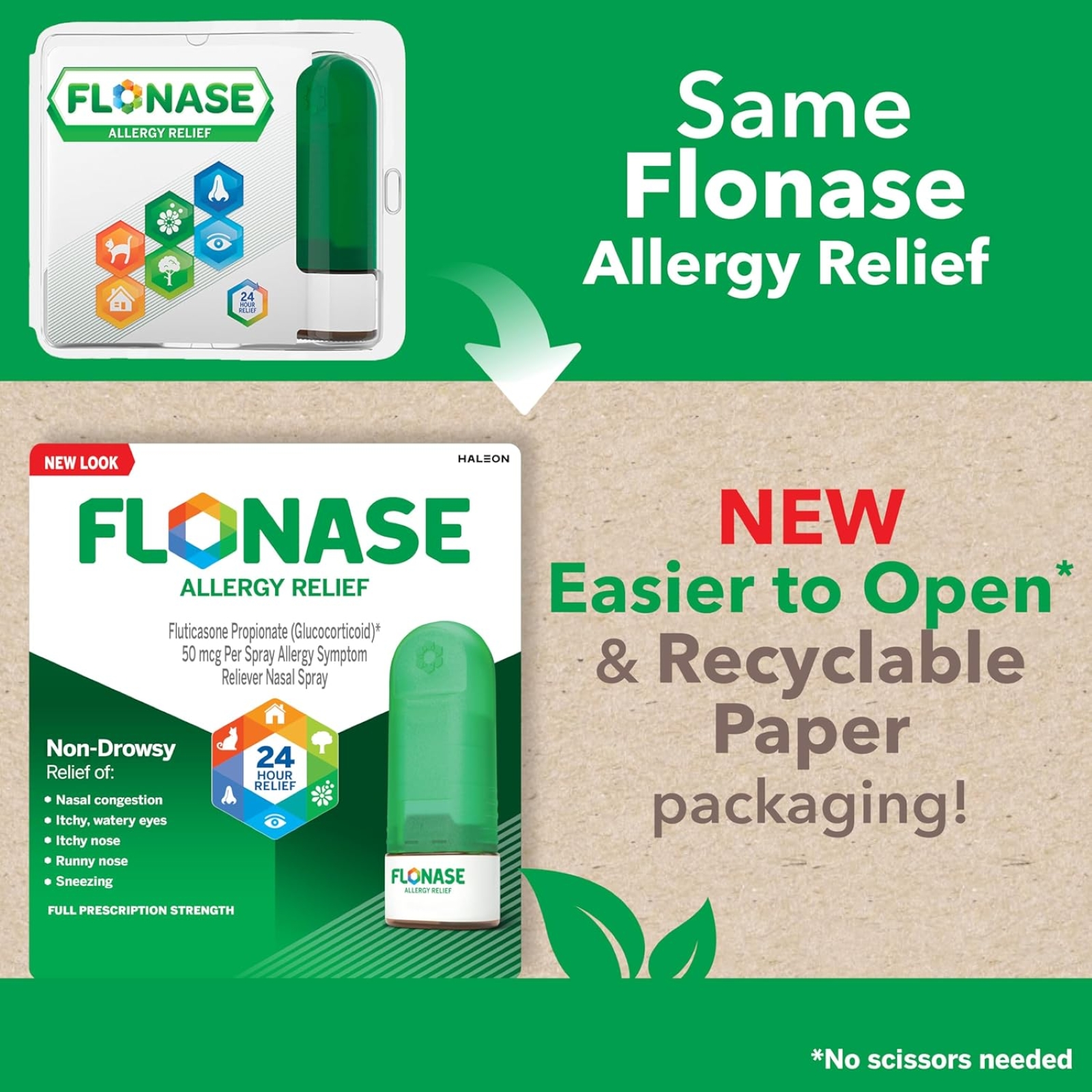 Flonase Allergy Relief Nasal Spray, 24 Hour Non Drowsy Allergy Medicine, Metered Nasal Spray - 144 Sprays- Fall and Seasonal Allergy Relief