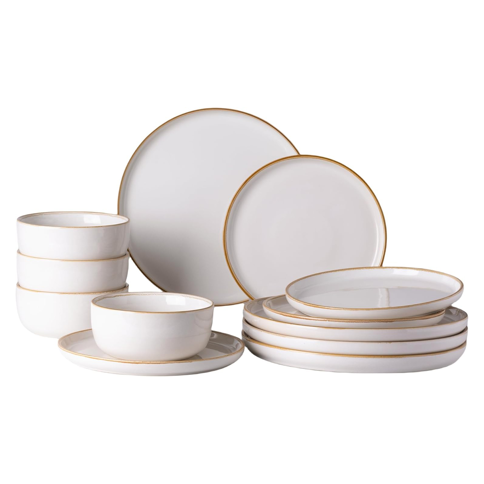 GBHOME Ceramic Dinnerware Sets for 4, 12 Pieces Stoneware Plates and Bowls Sets, Scratch Resistant Dishes, Dishwasher & Microwave Safe, Reactive Glaze-White