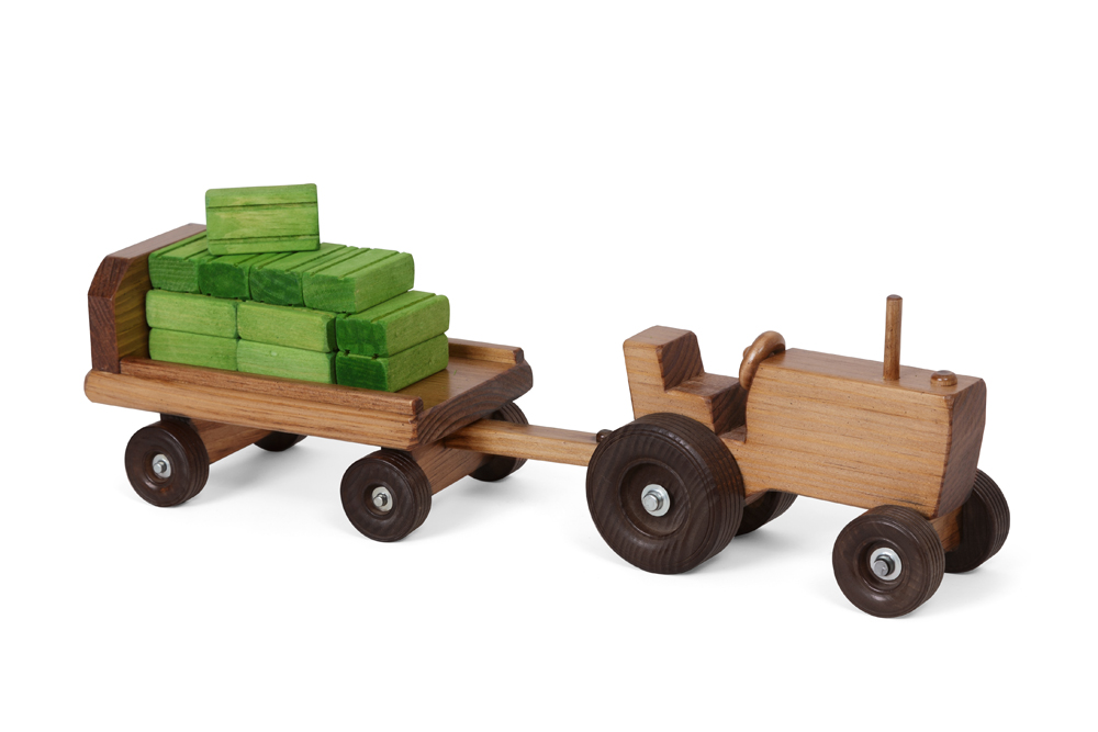 American Made Wooden Tractor and Wagon w/ Hay Bales - Several Color Options