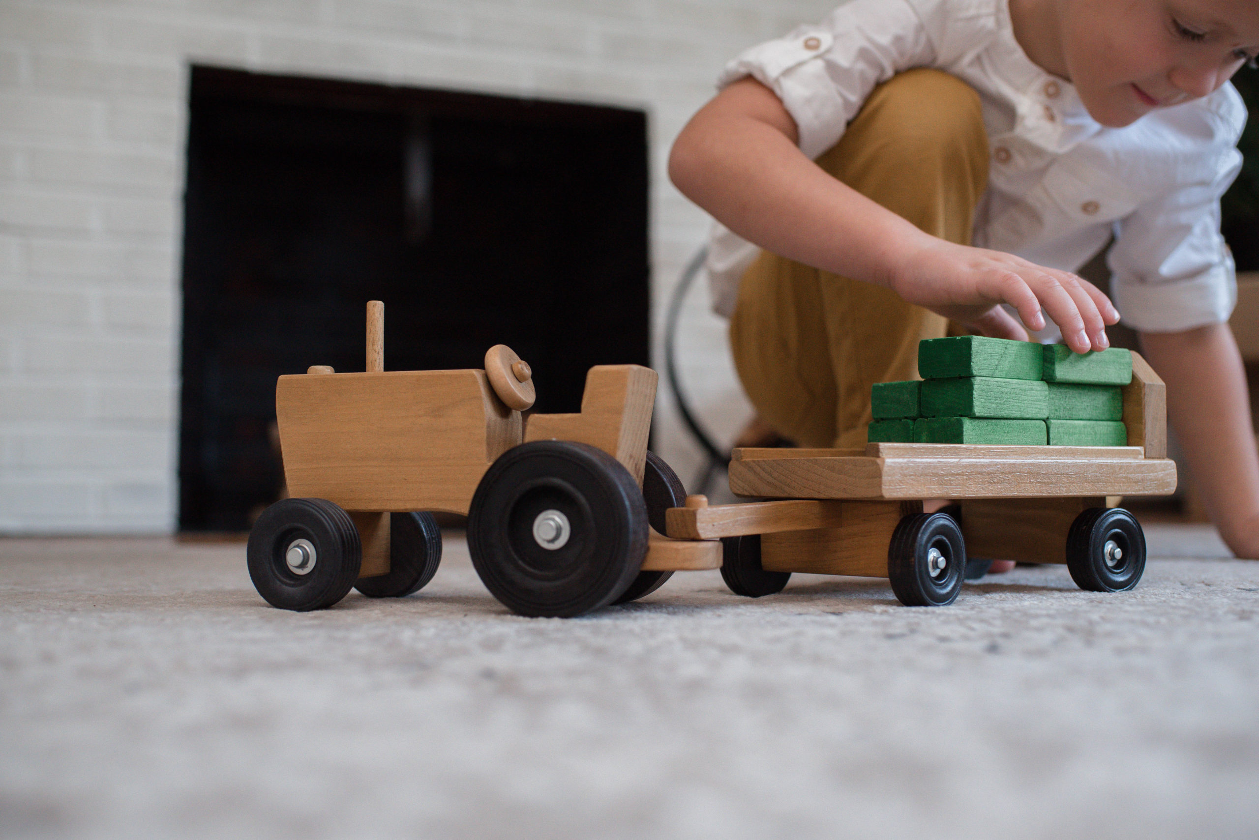 American Made Wooden Tractor and Wagon w/ Hay Bales - Several Color Options