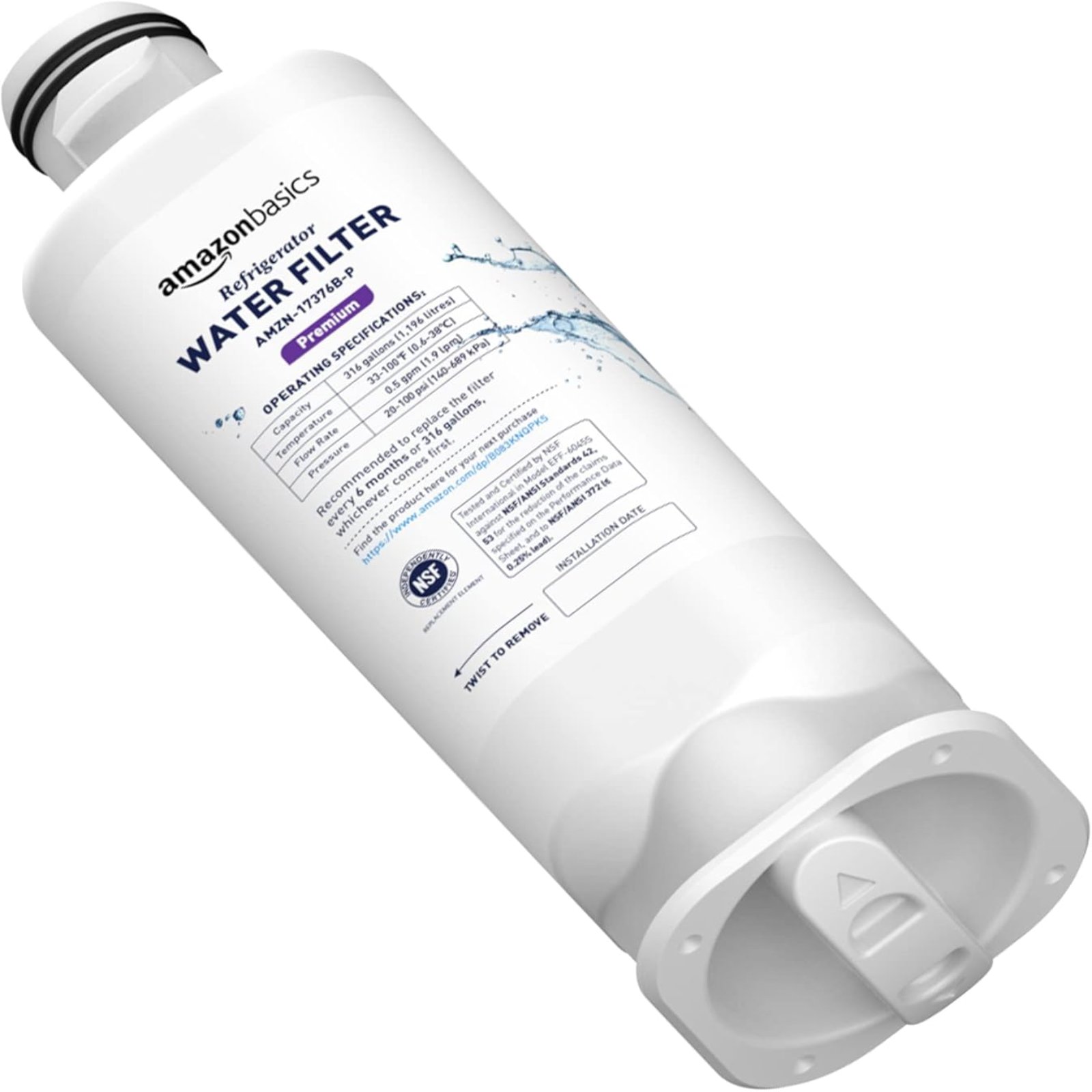 Amazon Basics Replacement Samsung DA97-17376B, HAF-QIN/EXP Refrigerator Water Filter, 1-Pack, Premium Filtration